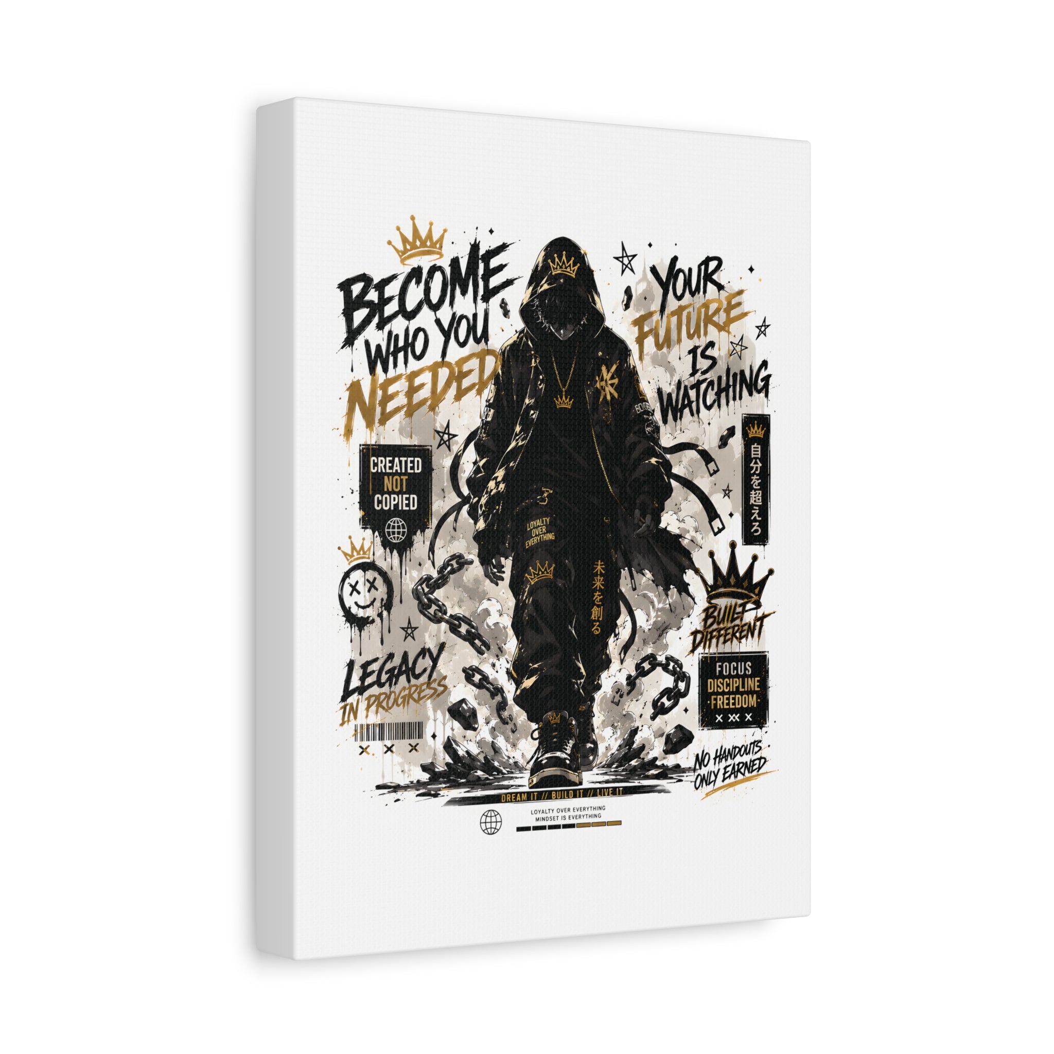 Motivational Street Art Canvas — "Become Who You Needed" Stretched Matte Print