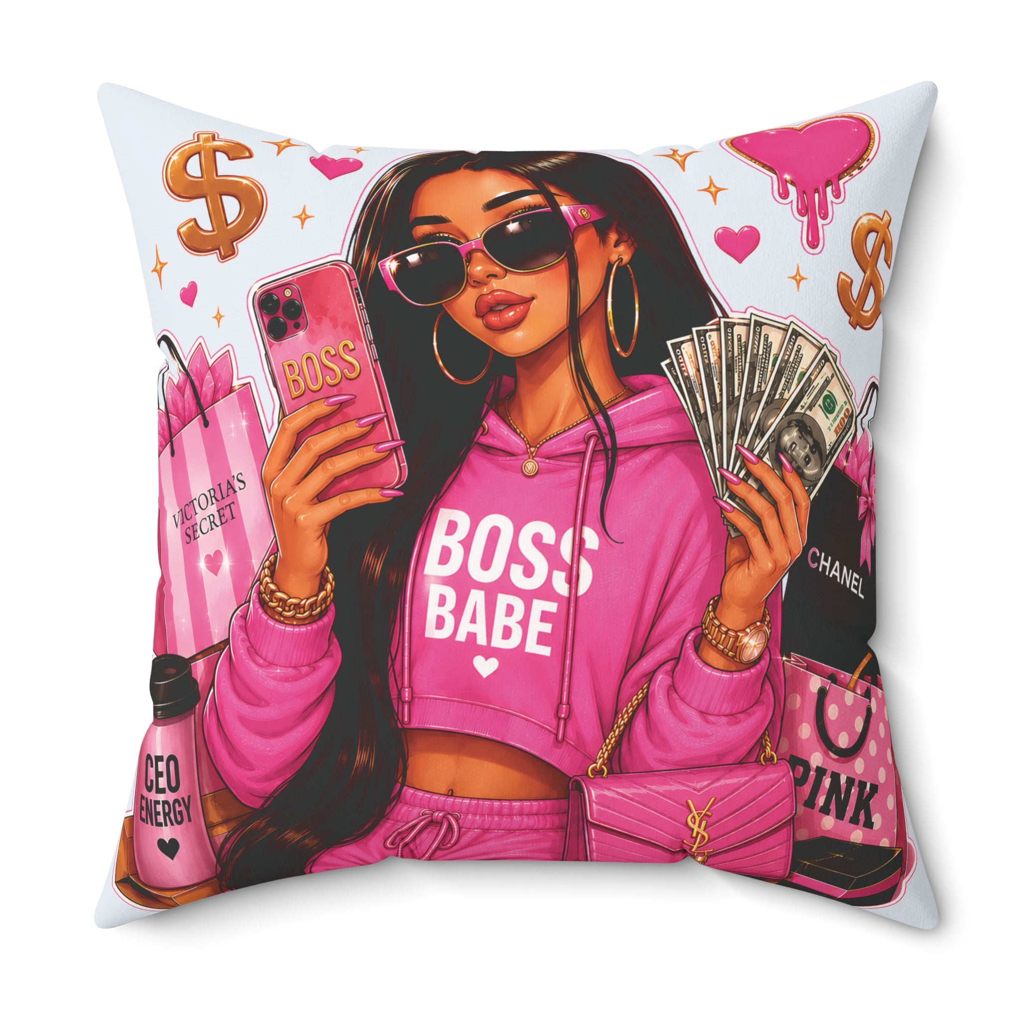 Boss Babe Pink Fashion Pillow — 'BOSS BABE' Square Decorative Cushion (Soft Ice Blue)