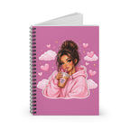 Pink Cozy Girl Spiral Notebook — Cute Coffee Aesthetic Ruled Journal