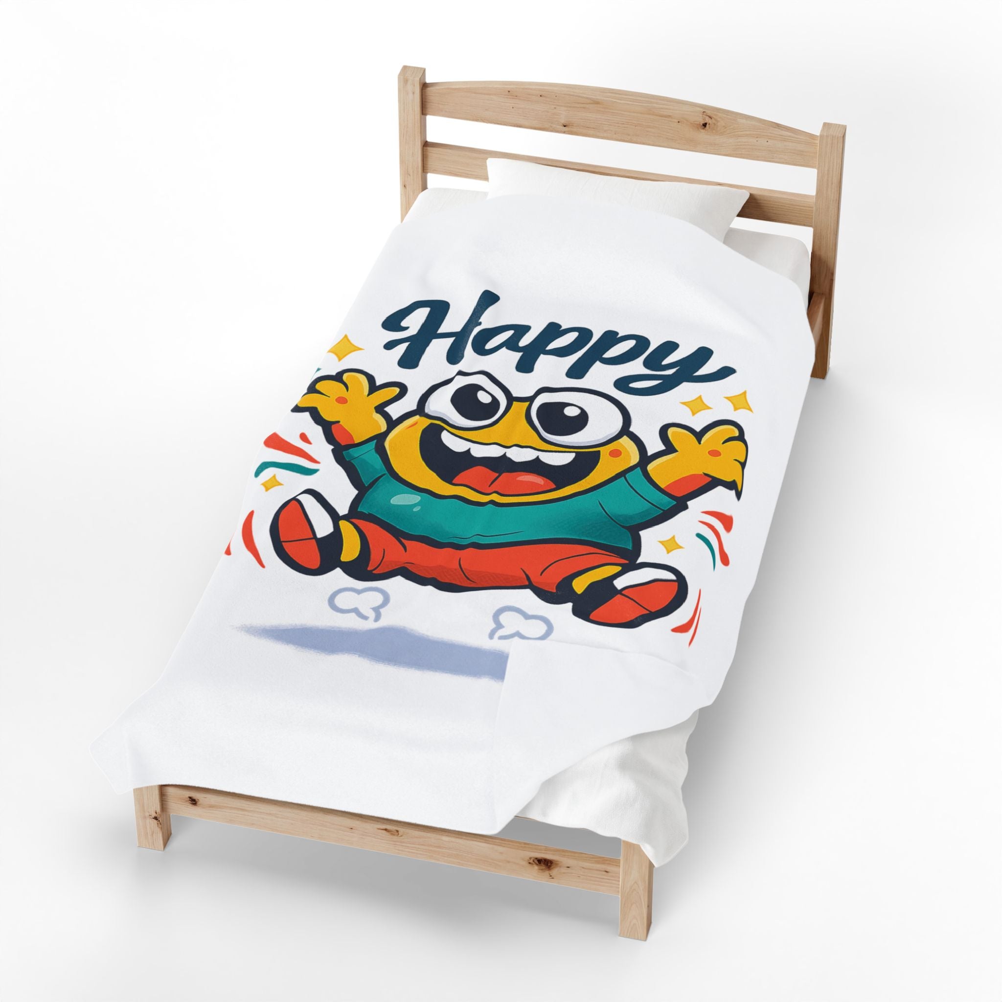Happy Mood Face Velveteen Plush Blanket | thick outline kawaii cartoon