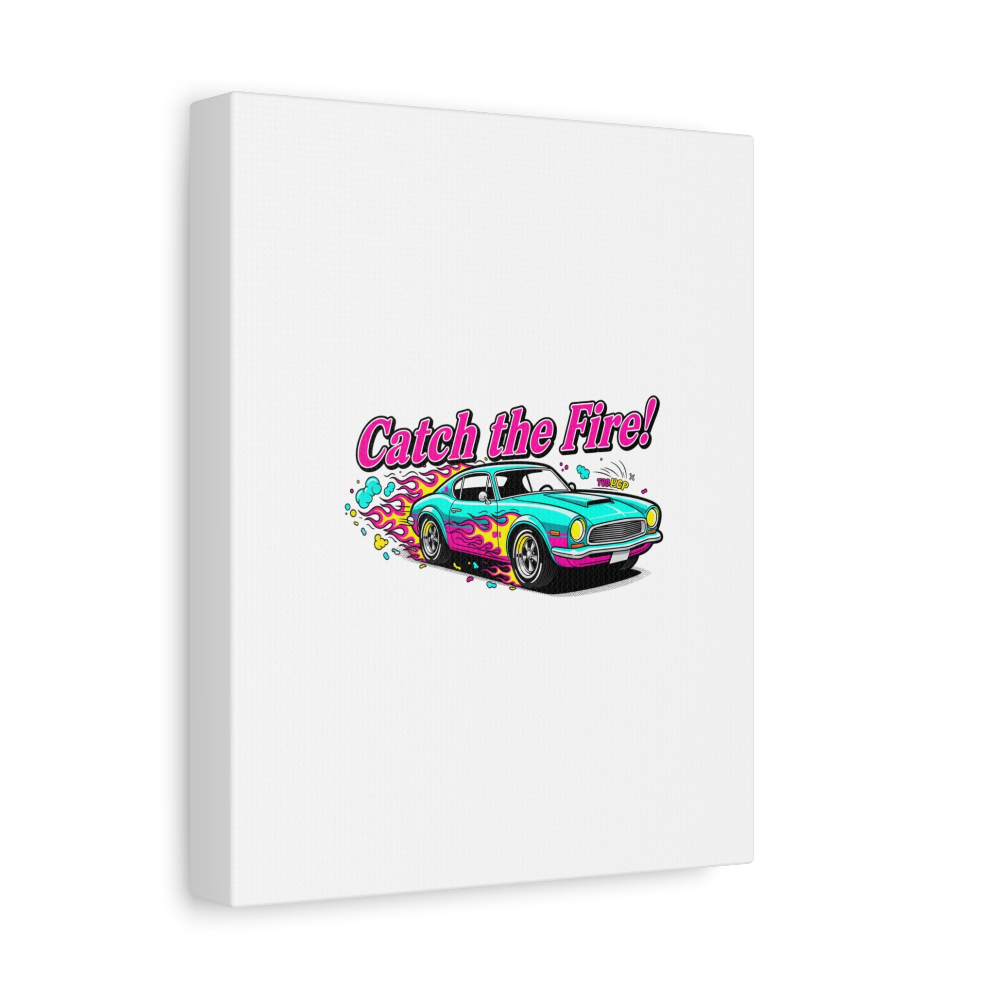 Catch the Fire Retro Car Canvas | Cartoon Racing Flame, Vintage Car Illustration