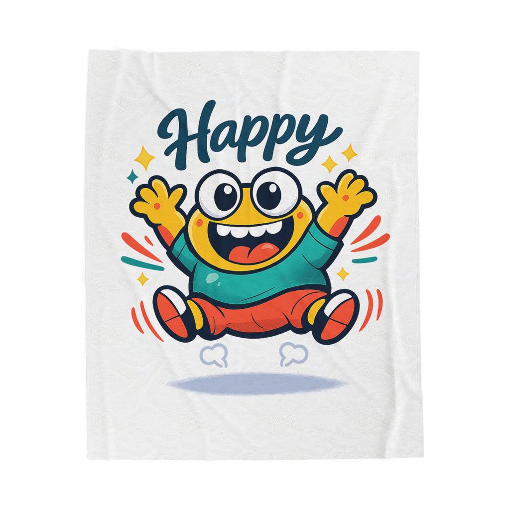 Happy Mood Face Velveteen Plush Blanket | thick outline kawaii cartoon
