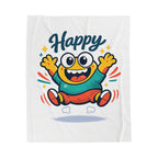 Happy Mood Face Velveteen Plush Blanket | thick outline kawaii cartoon