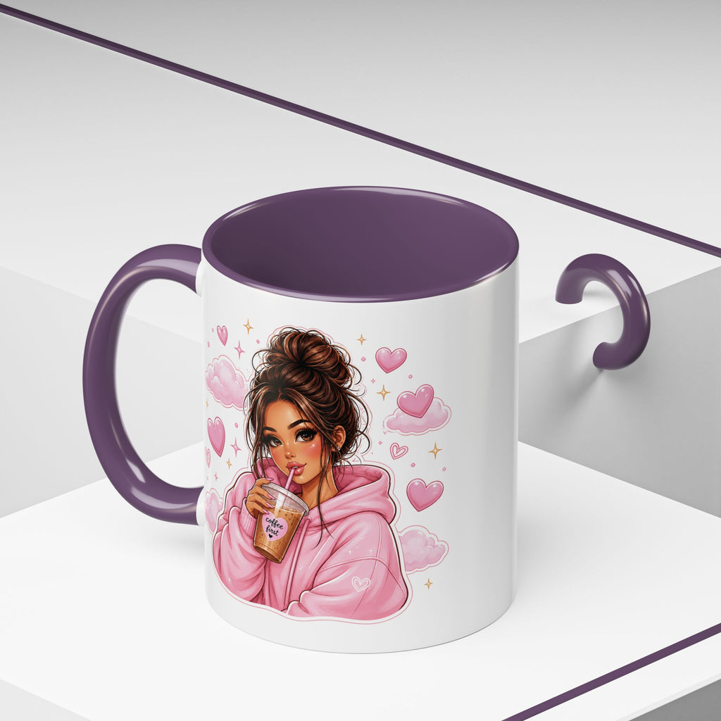 Cute Girl Pink Hoodie Coffee Mug — Iced Coffee Aesthetic Accent Mug (11/15oz)