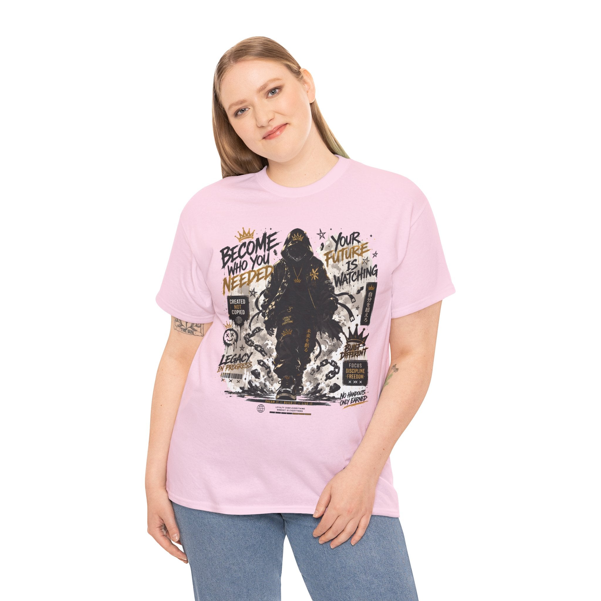 Motivational Soldier Graphic Tee – "Become Who You Needed" Inspirational Military Design