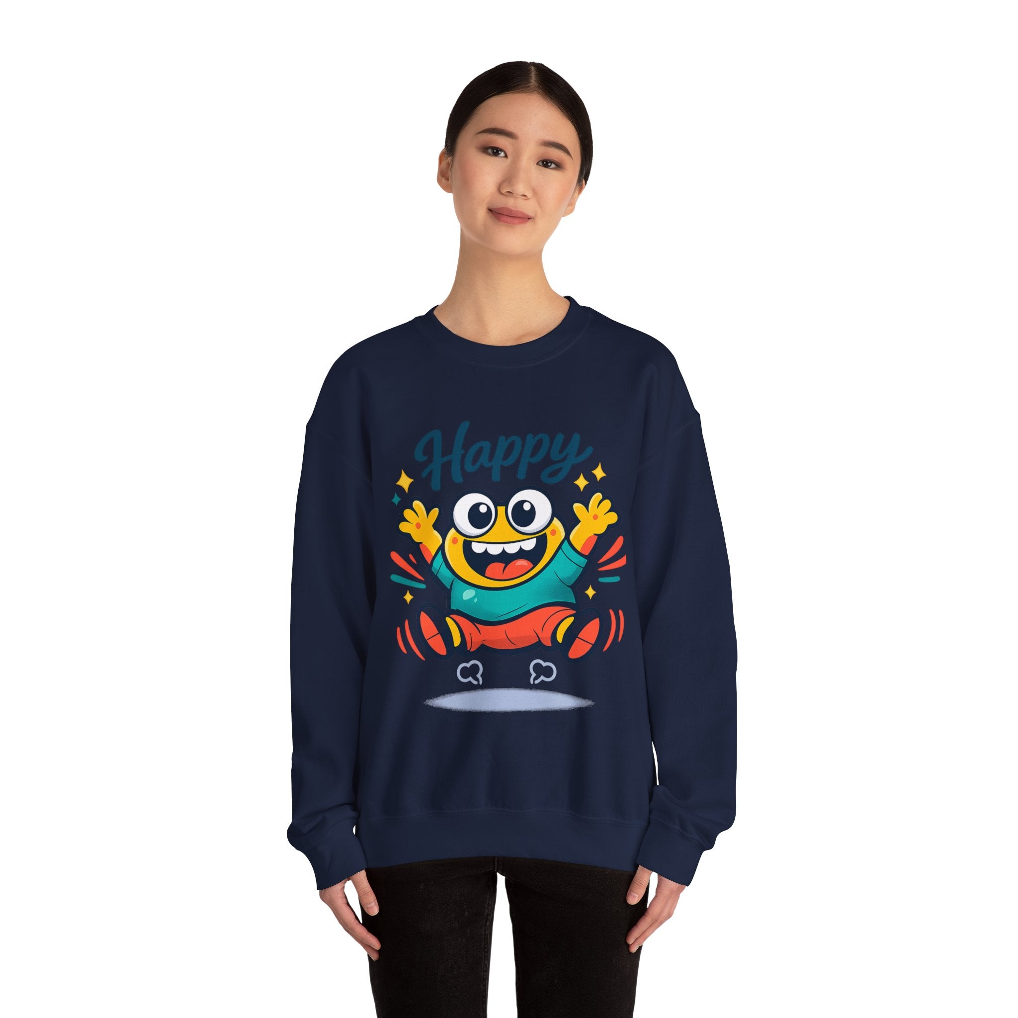 Happy Blob Cartoon Crewneck Sweatshirt | kawaii minimal, thick outline
