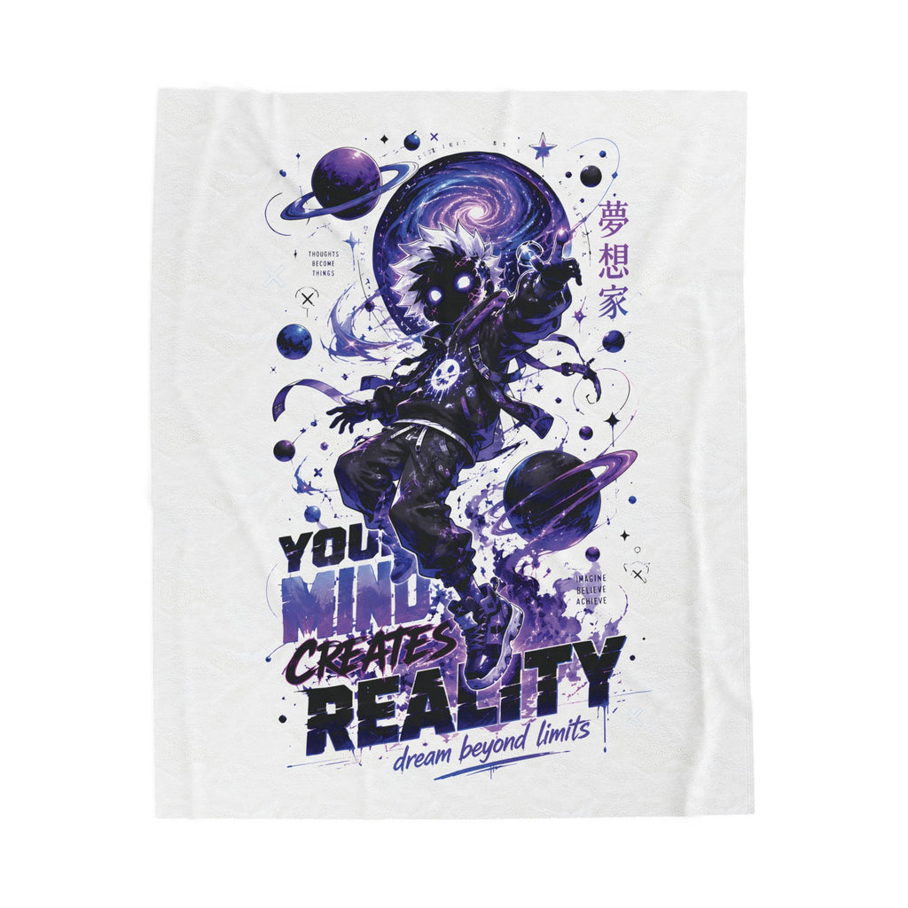 Velveteen Plush Blanket — Cosmic Astronaut 'Your Mind Creates Reality' Soft Throw