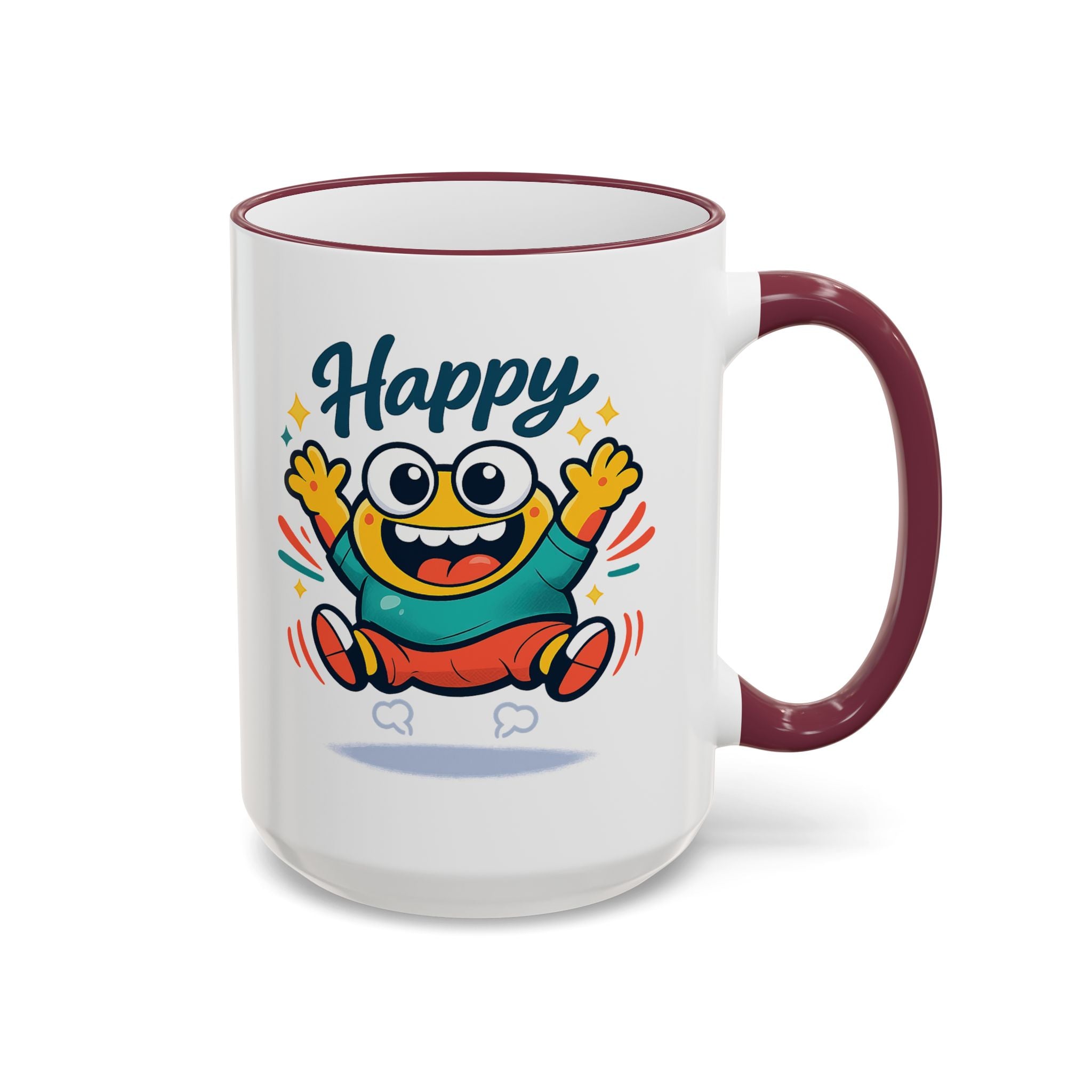 Happy Monster Accent Mug - Cute Cartoon Coffee Cup (11oz/15oz)