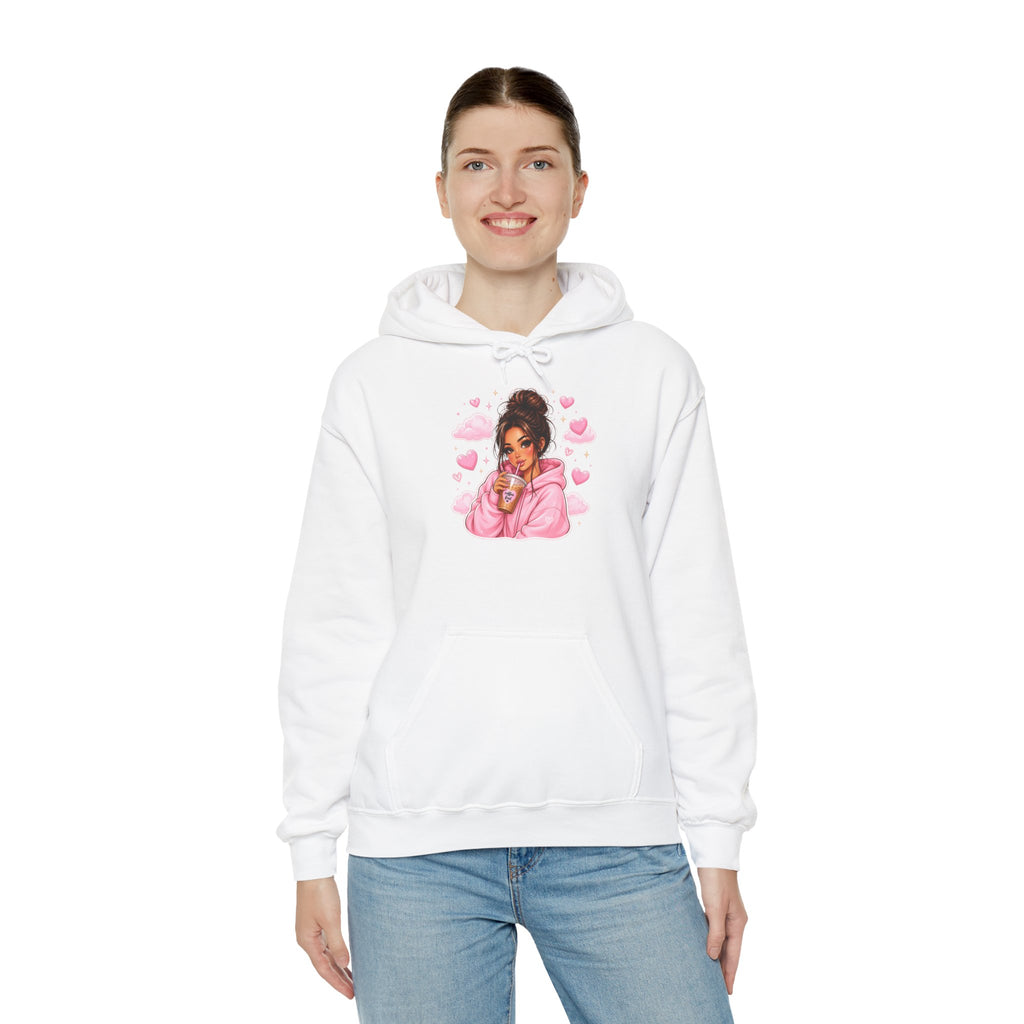 Cute Pink Heart Girl Hoodie — Cozy Graphic Sweatshirt