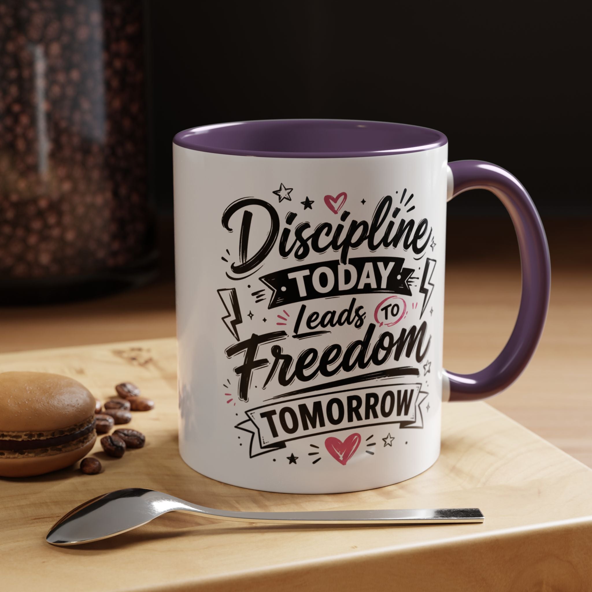 Discipline Today Leads to Freedom Tomorrow Accent Coffee Mug — Motivational Inspirational Quote