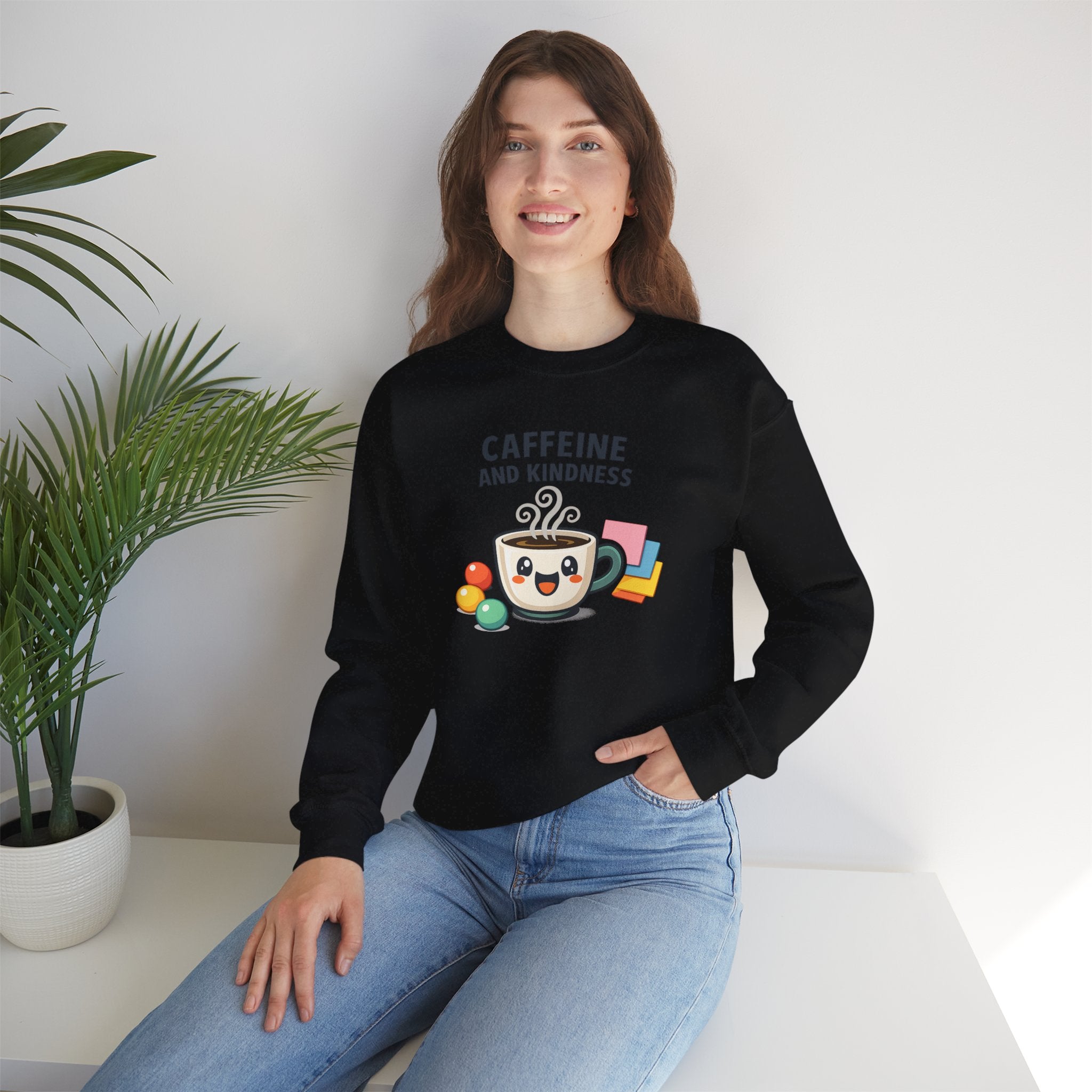 Caffeine and Kindness Sweatshirt – Coffee Lover Graphic Crewneck