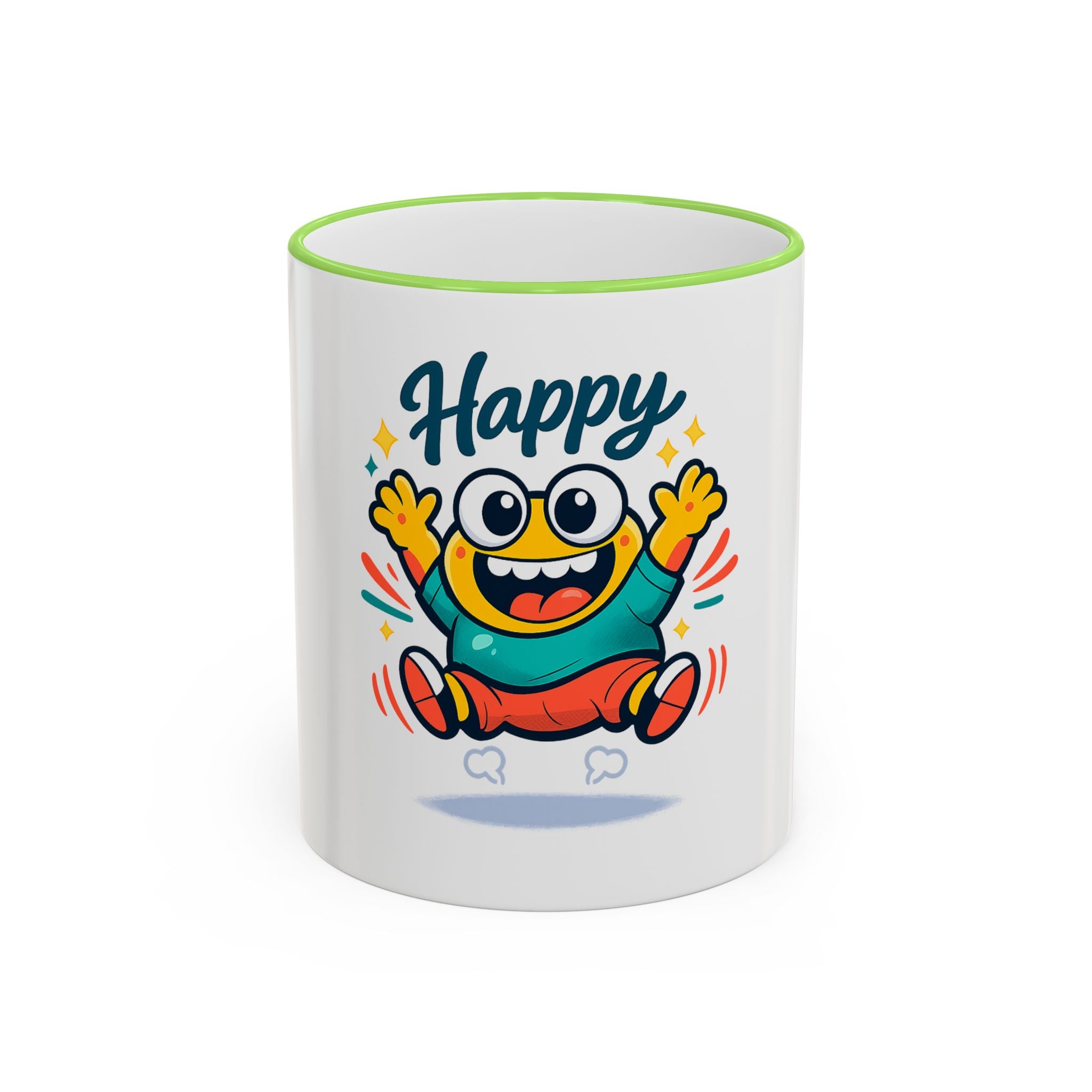 Happy Monster Accent Rim Mug – Cheerful Cute Cartoon Coffee Cup (11oz/15oz)