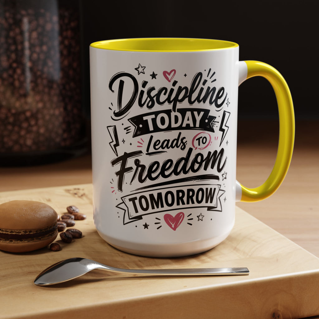 Discipline Today Leads to Freedom Tomorrow Accent Coffee Mug — Motivational Inspirational Quote