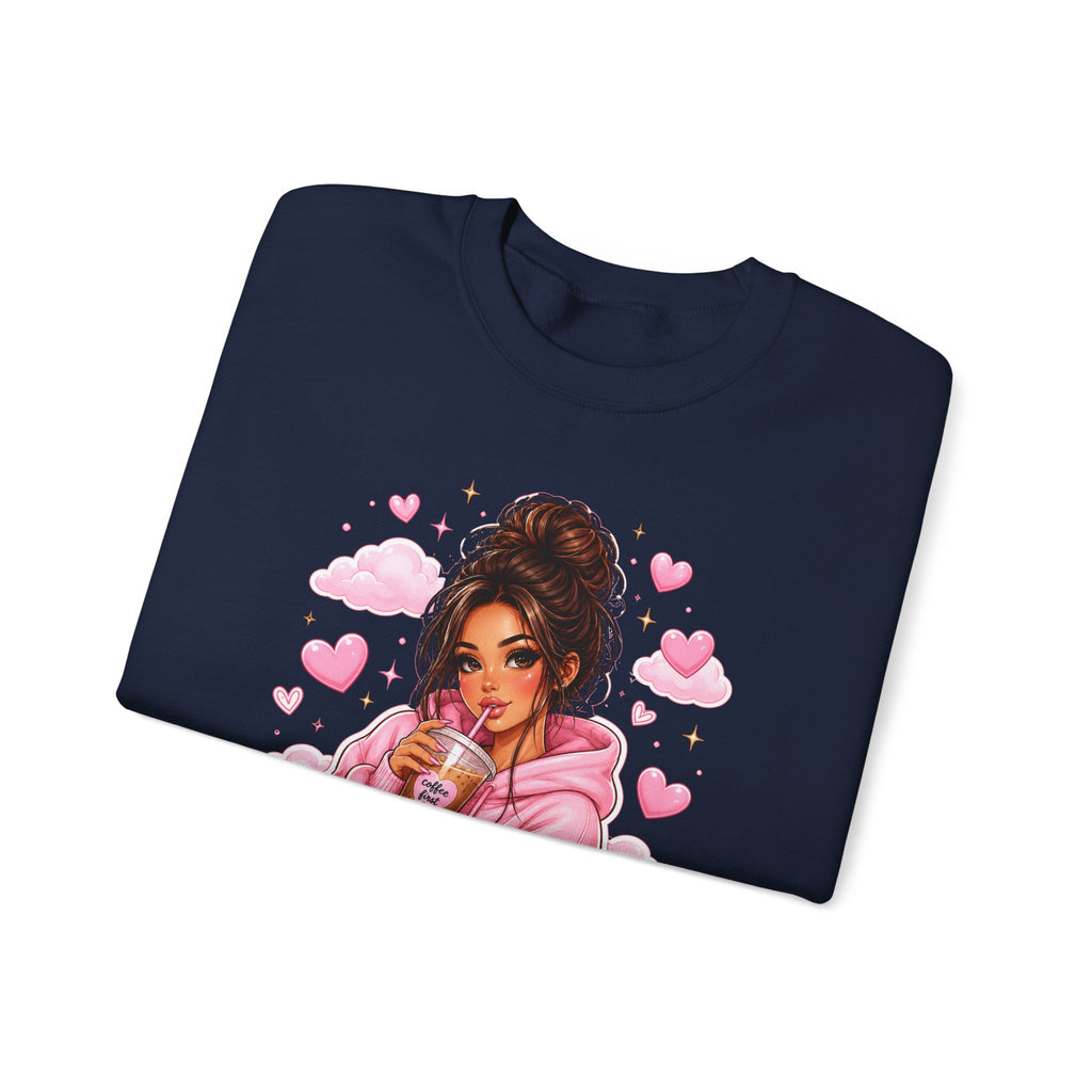 Cozy Pink Heart Girl Crewneck Sweatshirt