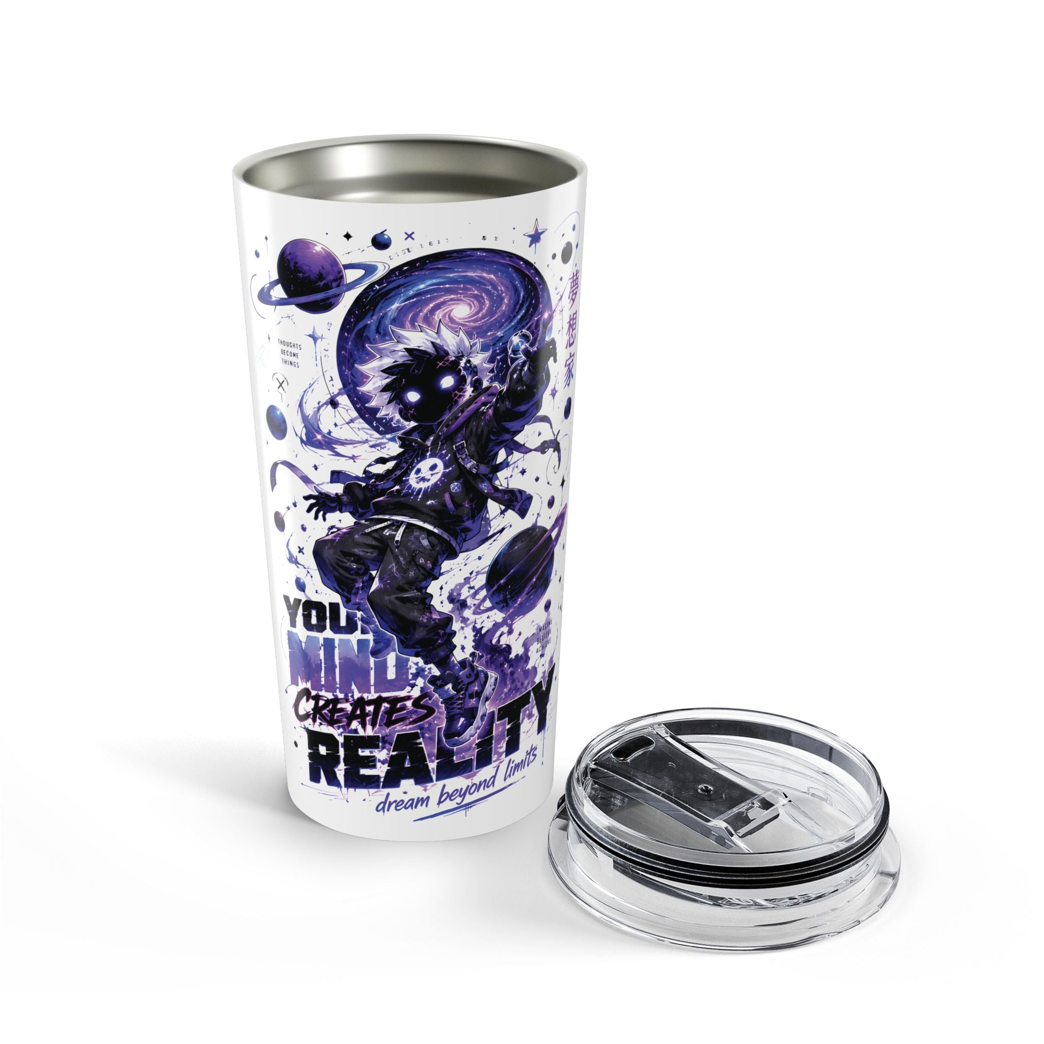 20oz Space Skateboarder Tumbler – “You Imagine Creates Reality” Inspirational Travel Mug