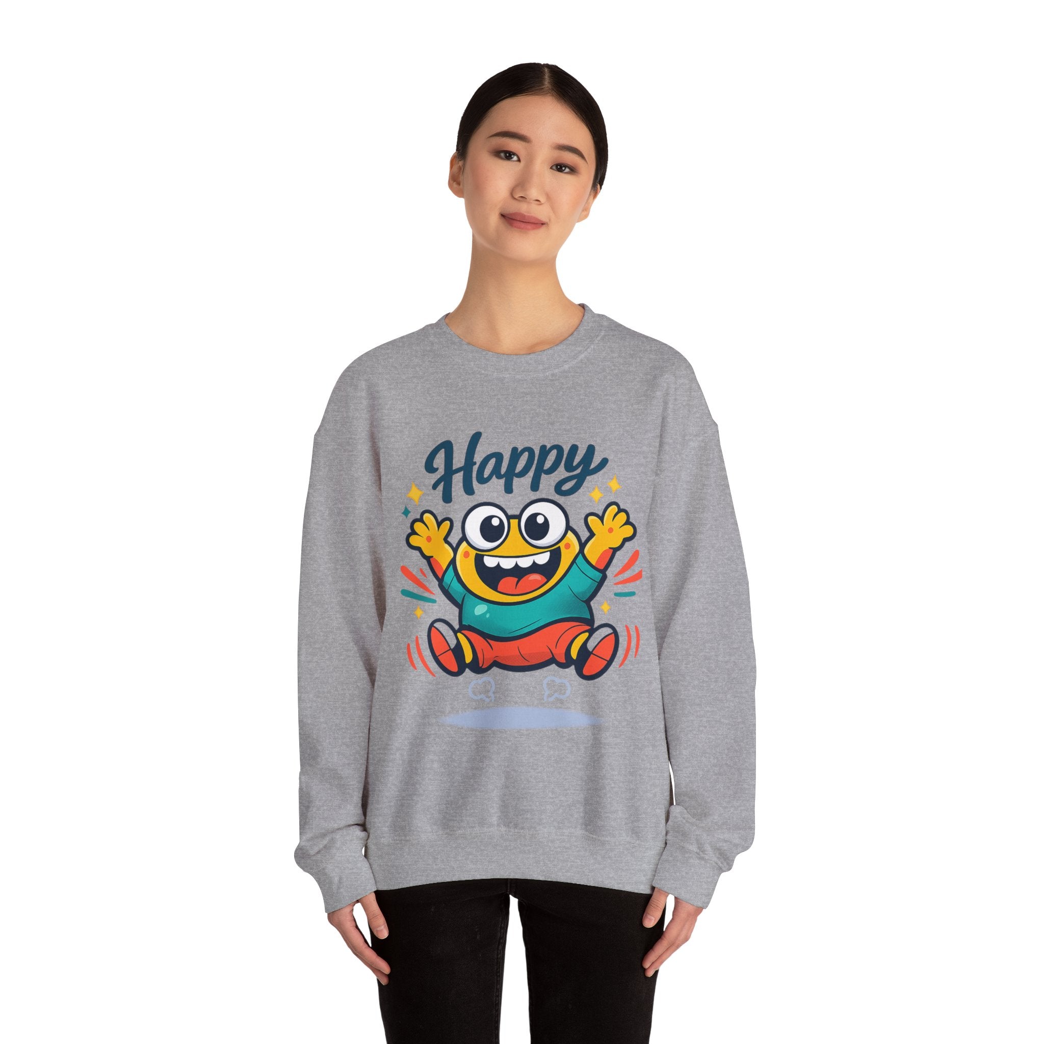 Happy Blob Cartoon Crewneck Sweatshirt | kawaii minimal, thick outline
