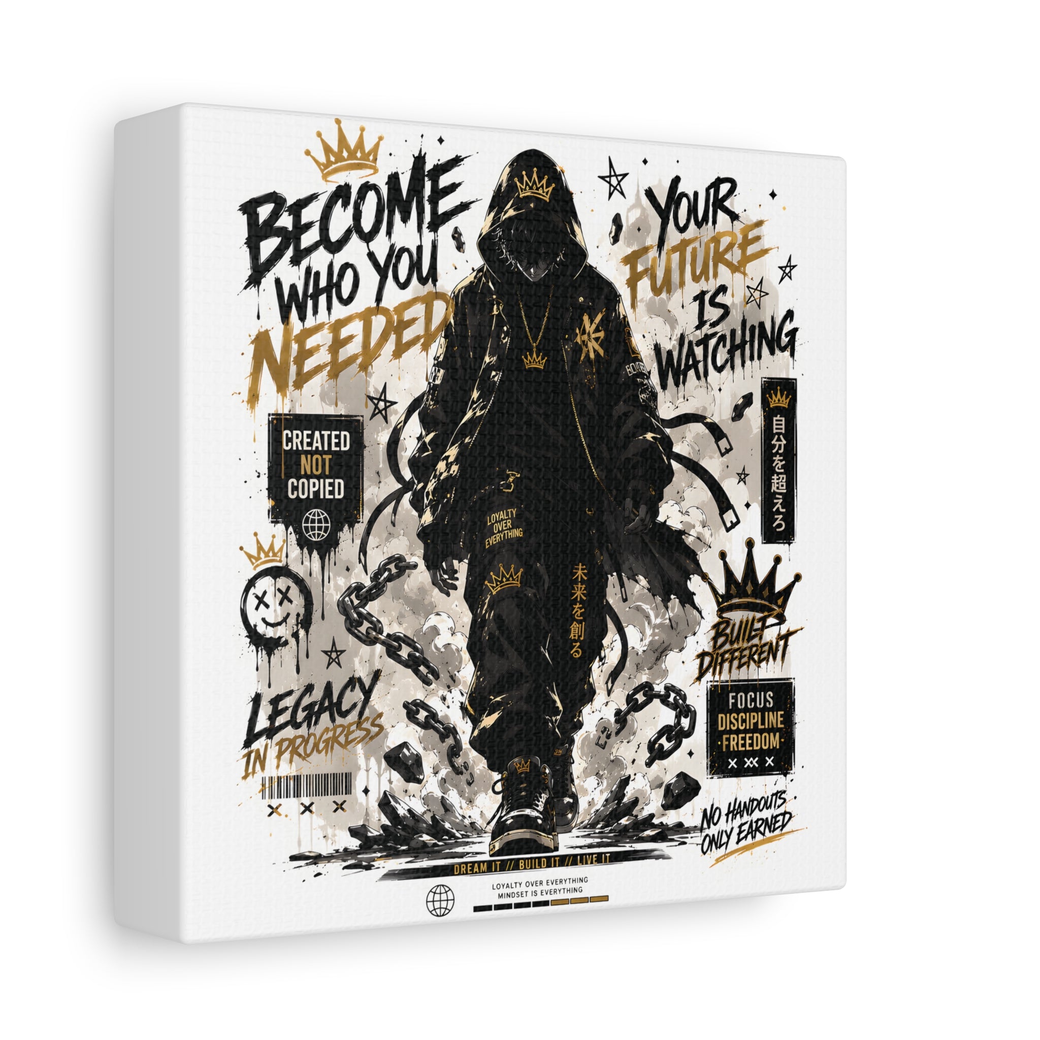 Motivational Street Art Canvas — "Become Who You Needed" Stretched Matte Print