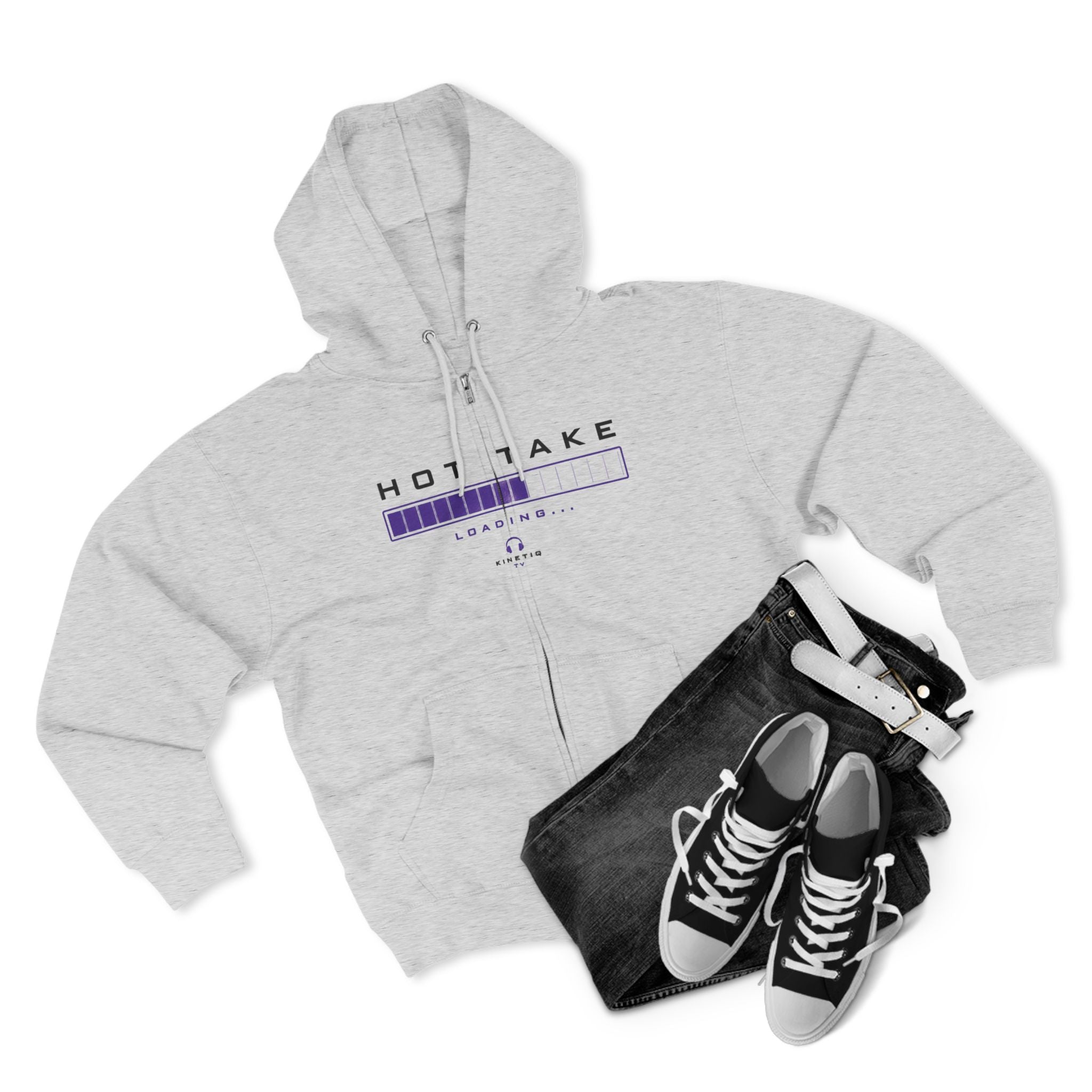 Hot Take Loading Zip Hoodie — "HOT TAKE" Retro Progress Bar Zip Hoodie