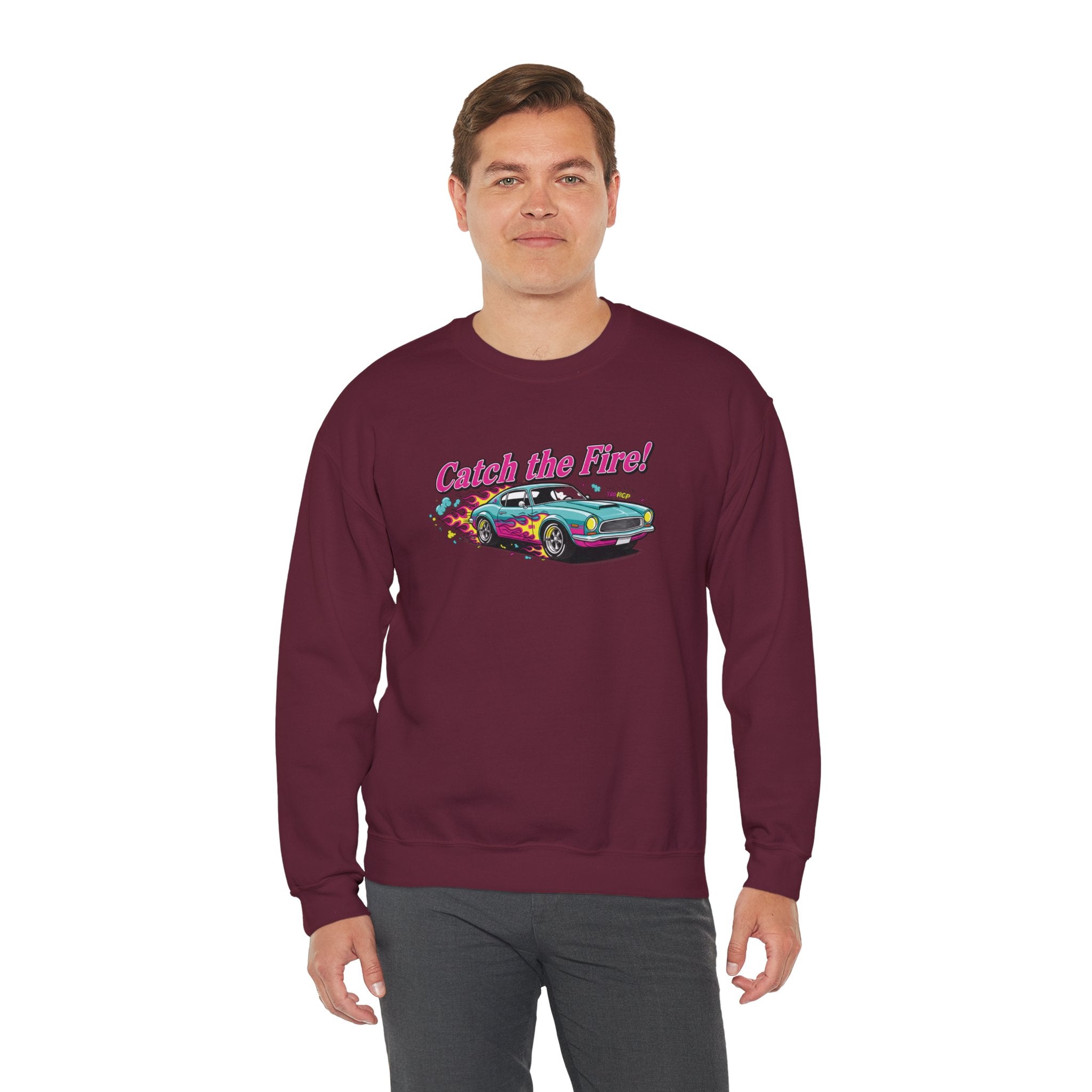 Cartoon Dragster Flames Sweatshirt | Vintage Car Illustration, Racing Flame
