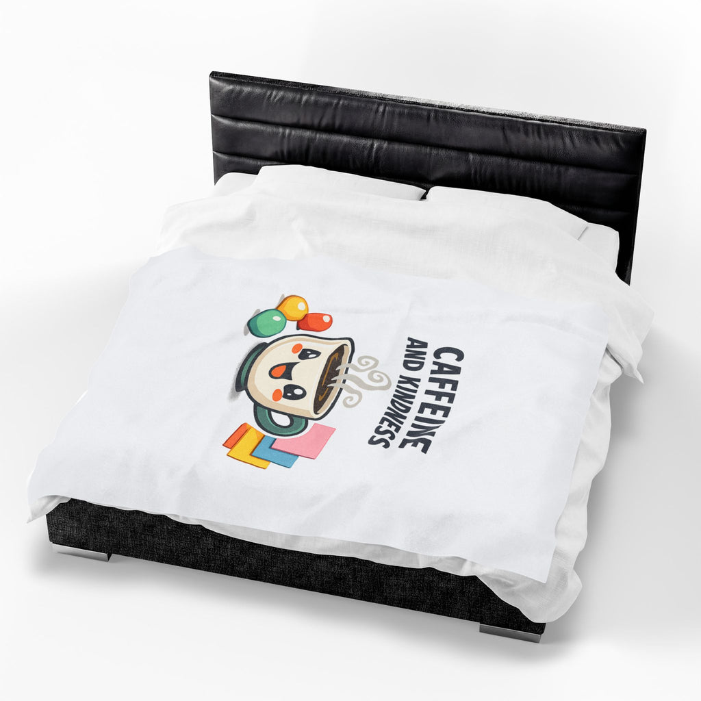 Caffeine and Kindness Velveteen Blanket - Cozy Coffee-Themed Throw