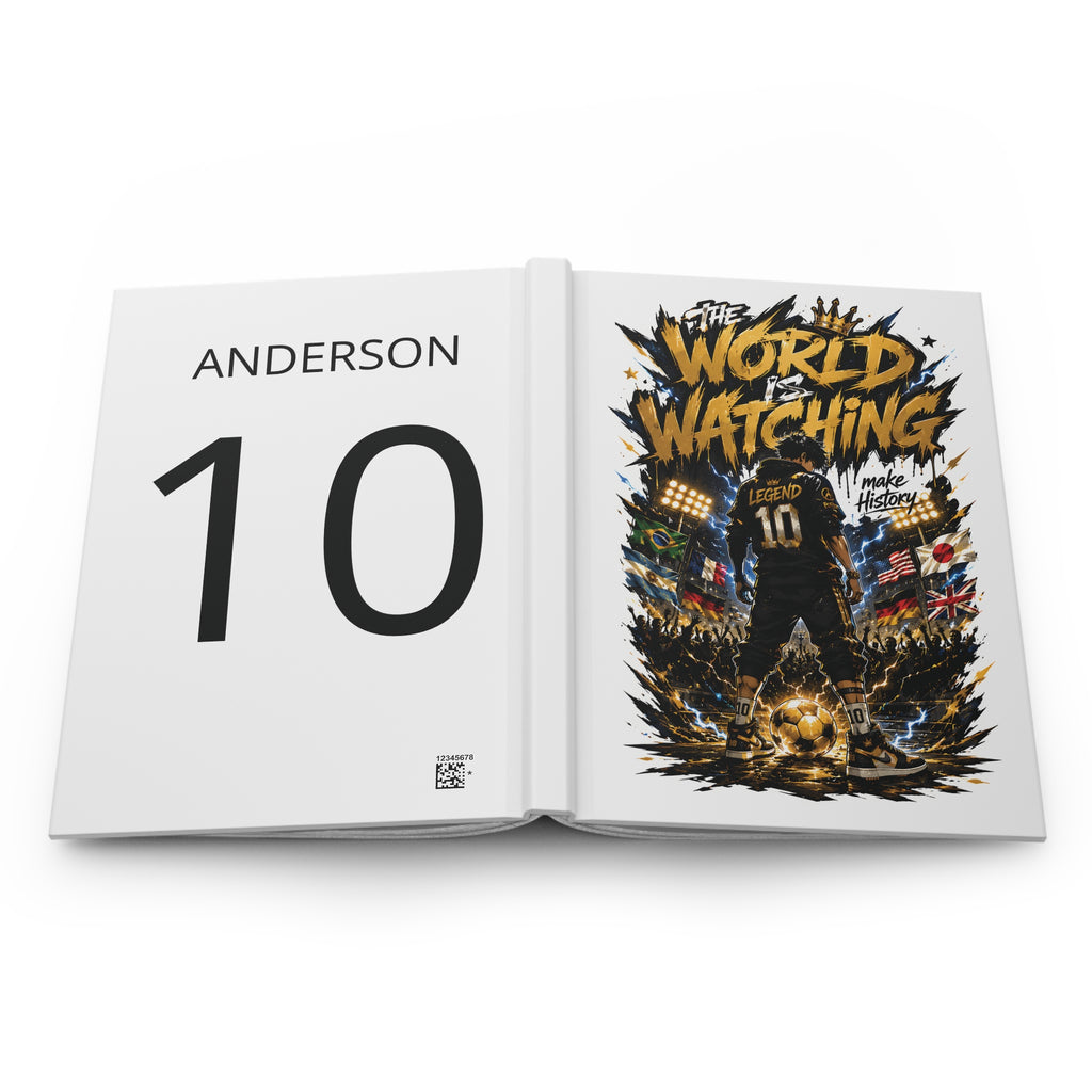 Soccer Legend Hardcover Journal — “The World Is Watching” Personalized Number 10