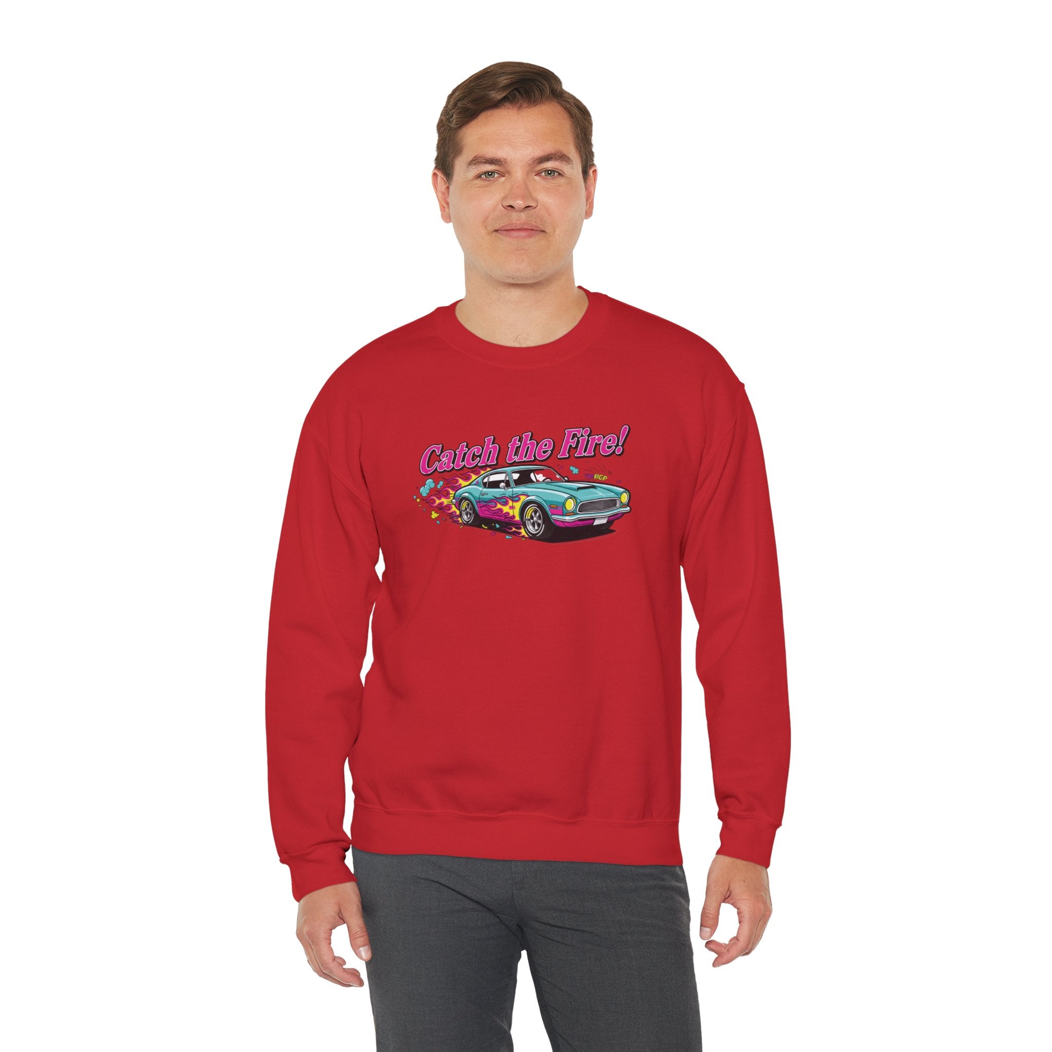 Cartoon Dragster Flames Sweatshirt | Vintage Car Illustration, Racing Flame
