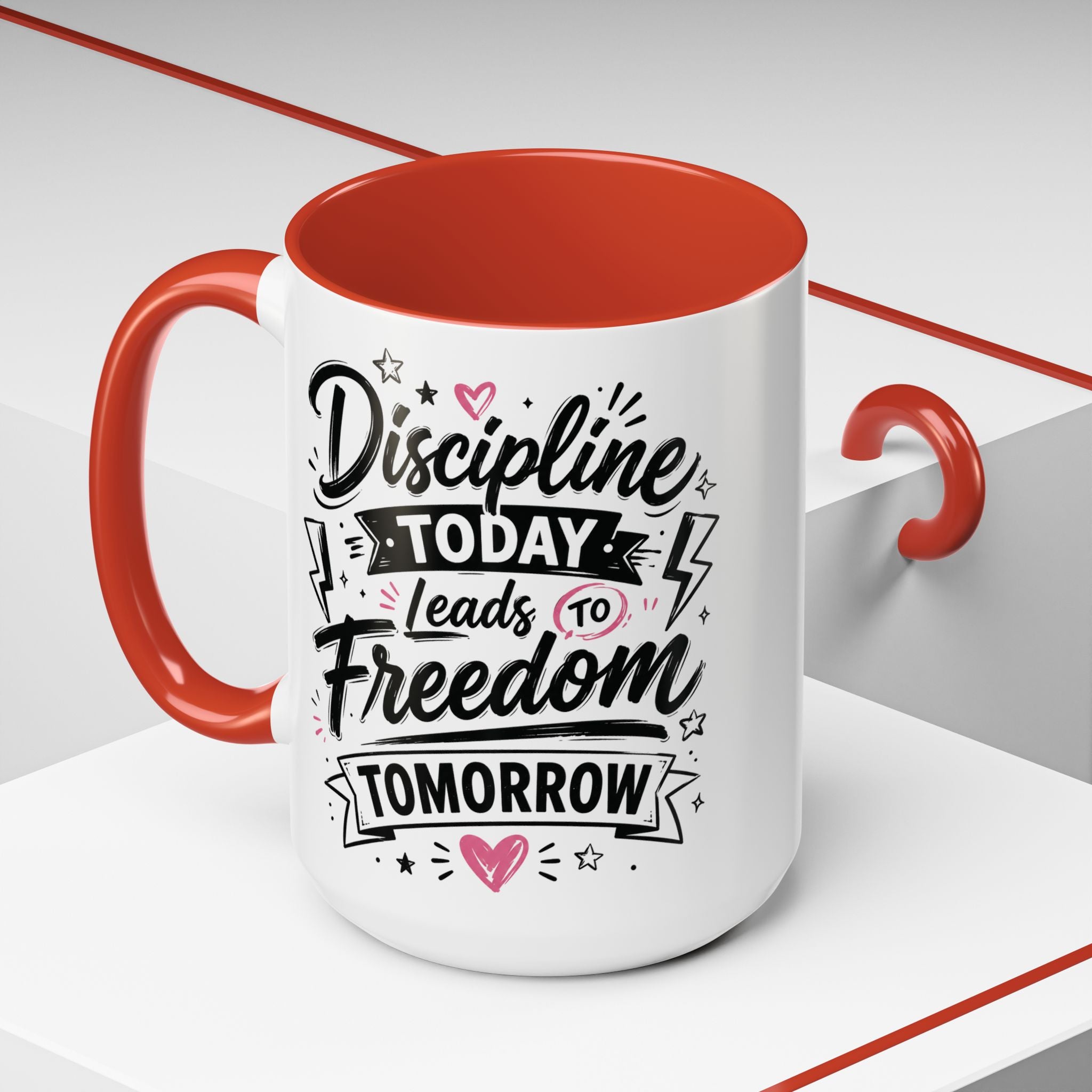 Discipline Today Leads to Freedom Tomorrow Accent Coffee Mug — Motivational Inspirational Quote