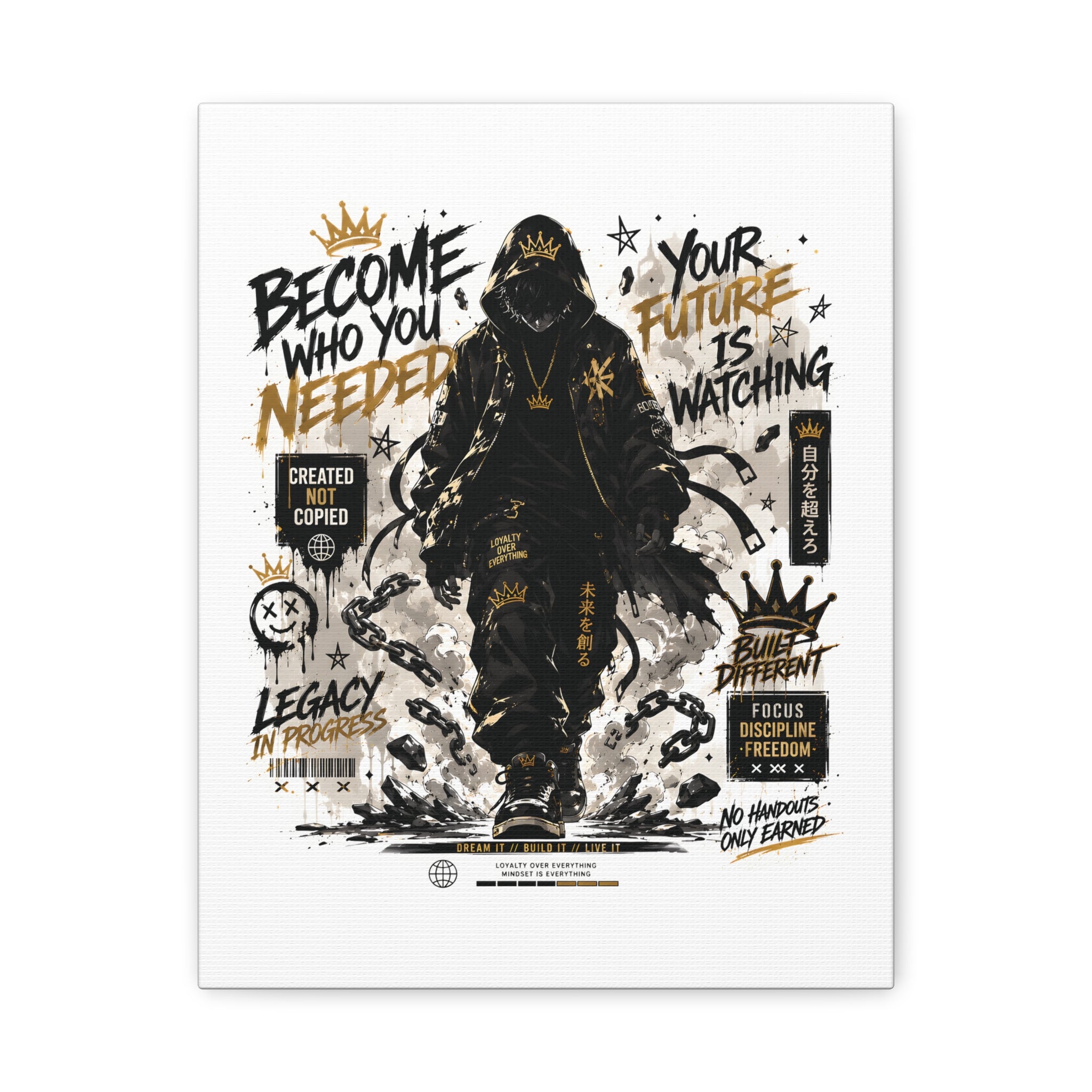 Motivational Street Art Canvas — "Become Who You Needed" Stretched Matte Print