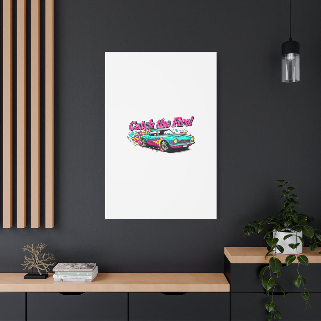 Catch the Fire Retro Car Canvas | Cartoon Racing Flame, Vintage Car Illustration