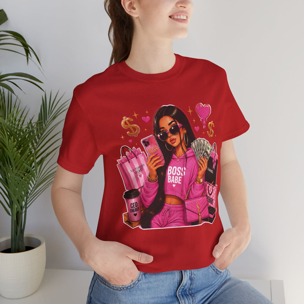 Boss Babe Pink Fashion Tee — Women’s Glam Money & Shopping Graphic Shirt