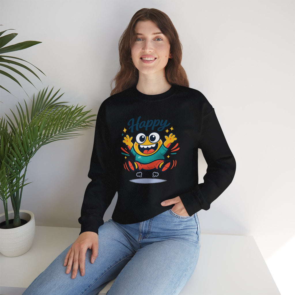Happy Blob Cartoon Crewneck Sweatshirt | kawaii minimal, thick outline