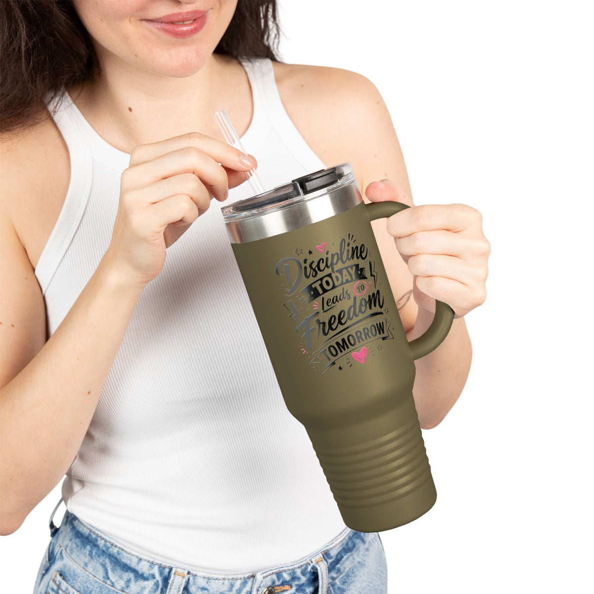 Discipline Today Leads to Freedom Tomorrow 40oz Travel Mug