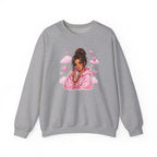 Cozy Pink Heart Girl Crewneck Sweatshirt