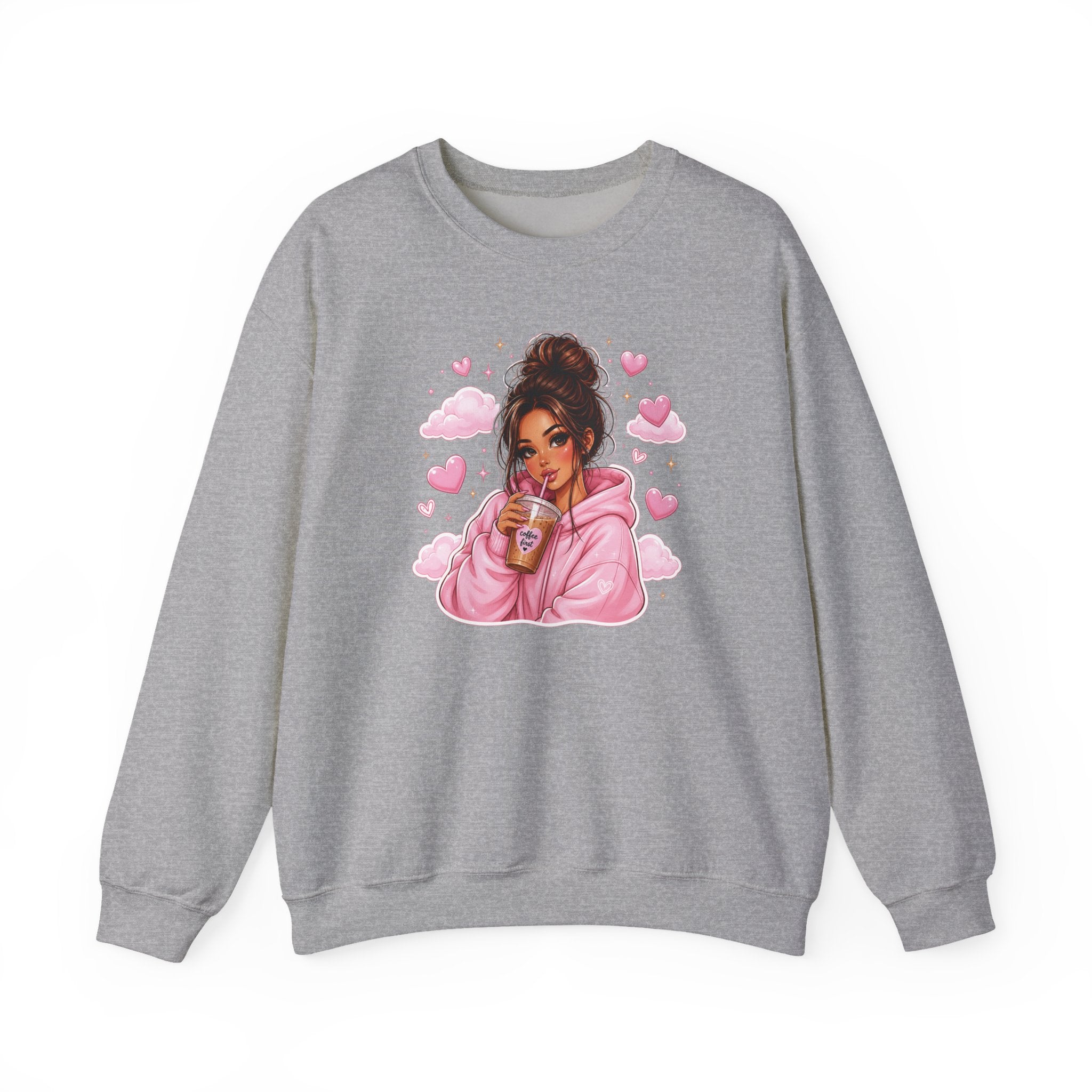 Cozy Pink Heart Girl Crewneck Sweatshirt