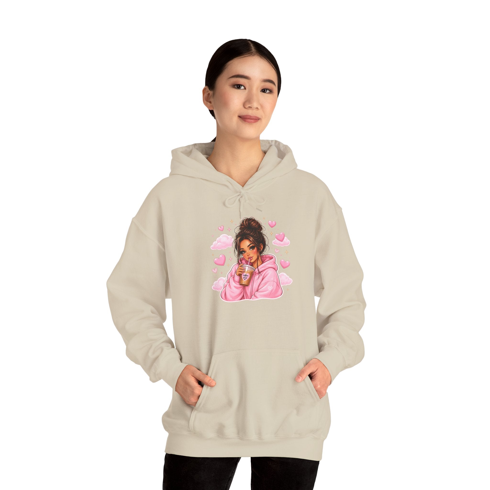 Cute Pink Heart Girl Hoodie — Cozy Graphic Sweatshirt