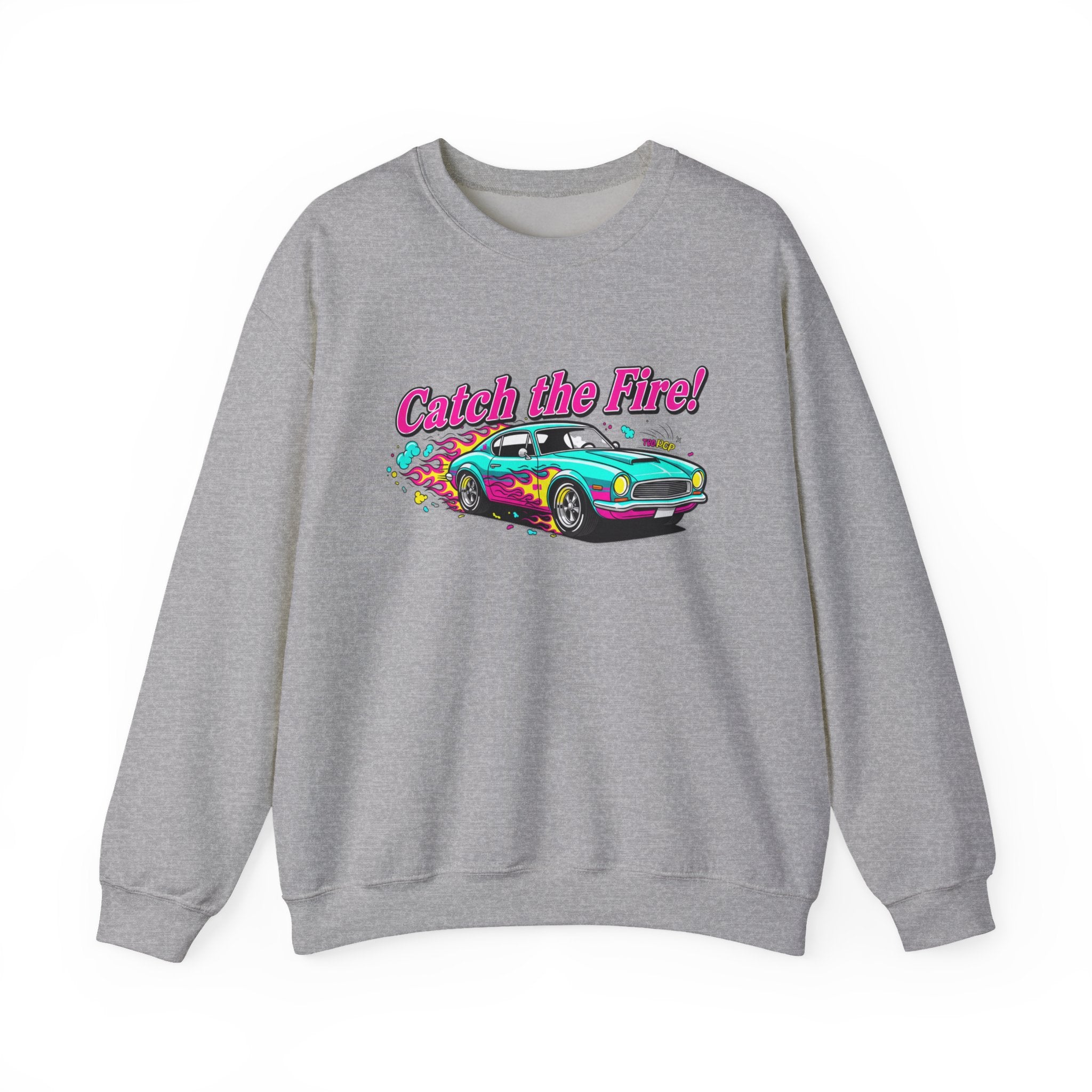 Cartoon Dragster Flames Sweatshirt - Vintage Racing Graphic Crewneck