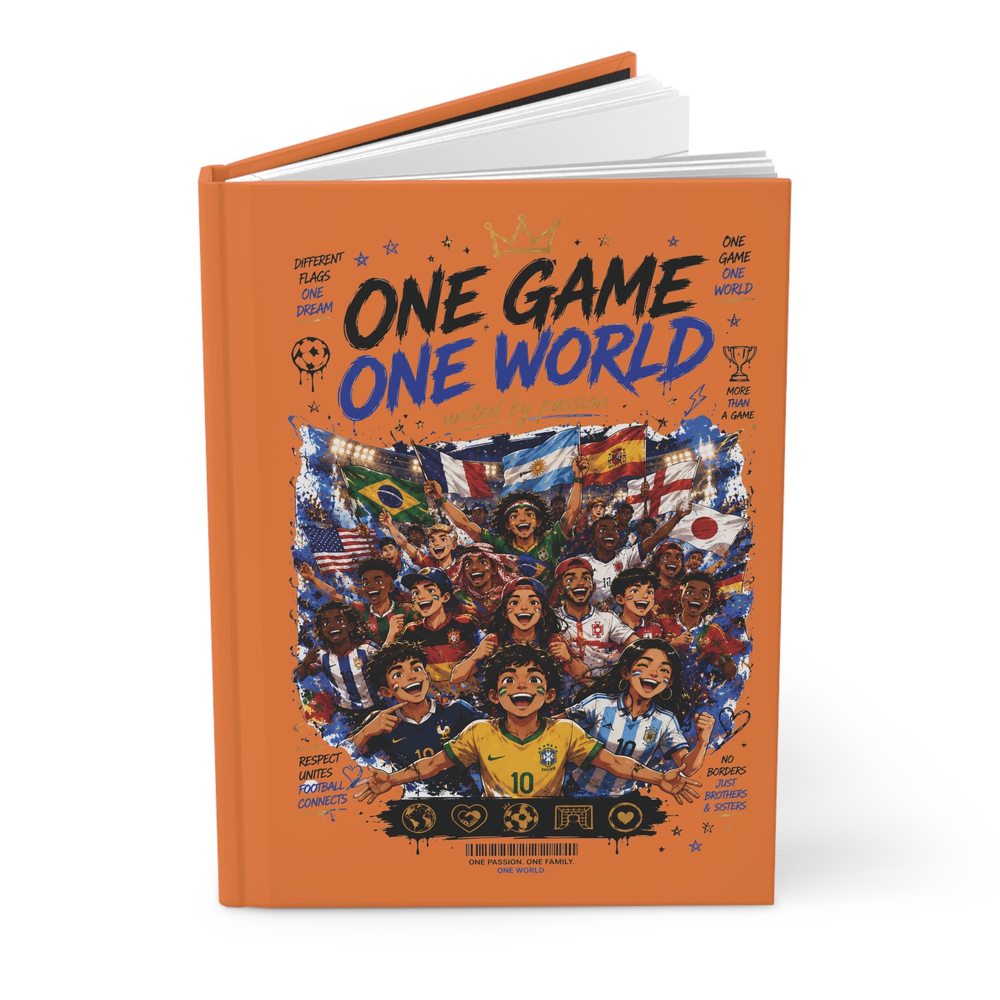 One Game One World Soccer Hardcover Journal — Personalized Name & Number