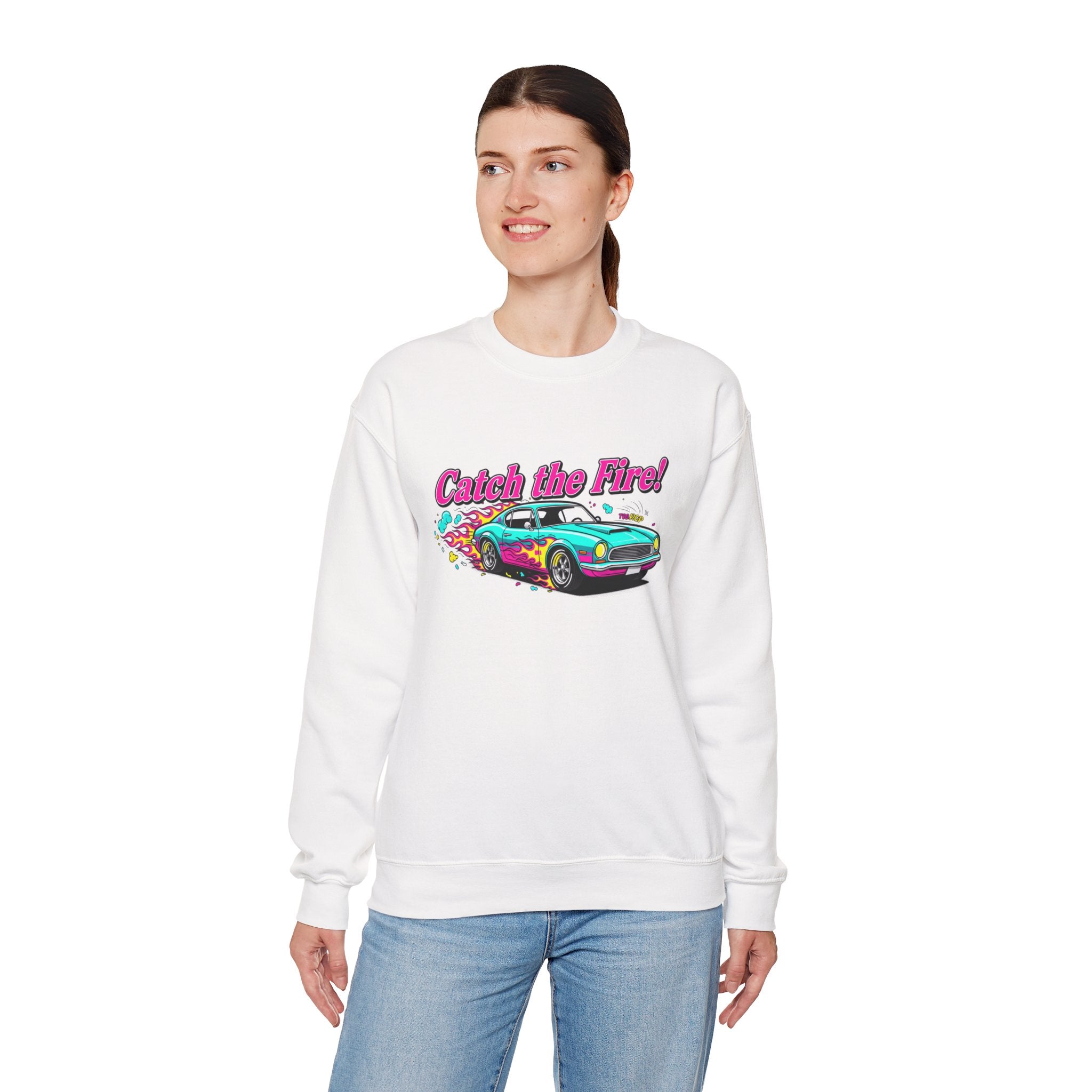Cartoon Dragster Flames Sweatshirt - Vintage Racing Graphic Crewneck