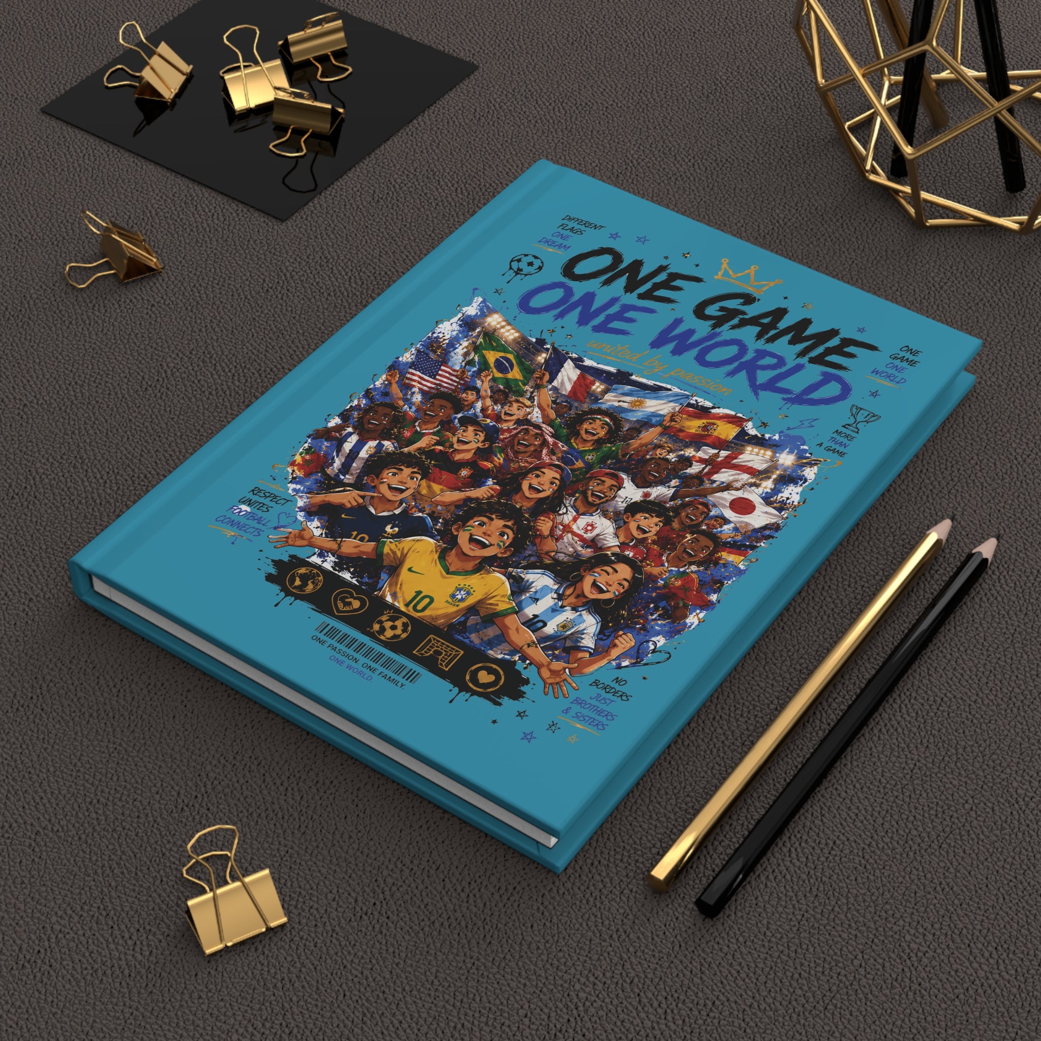 One Game One World Hardcover Journal — Soccer World Cup Team Fans Notebook (Custom Name & Number)