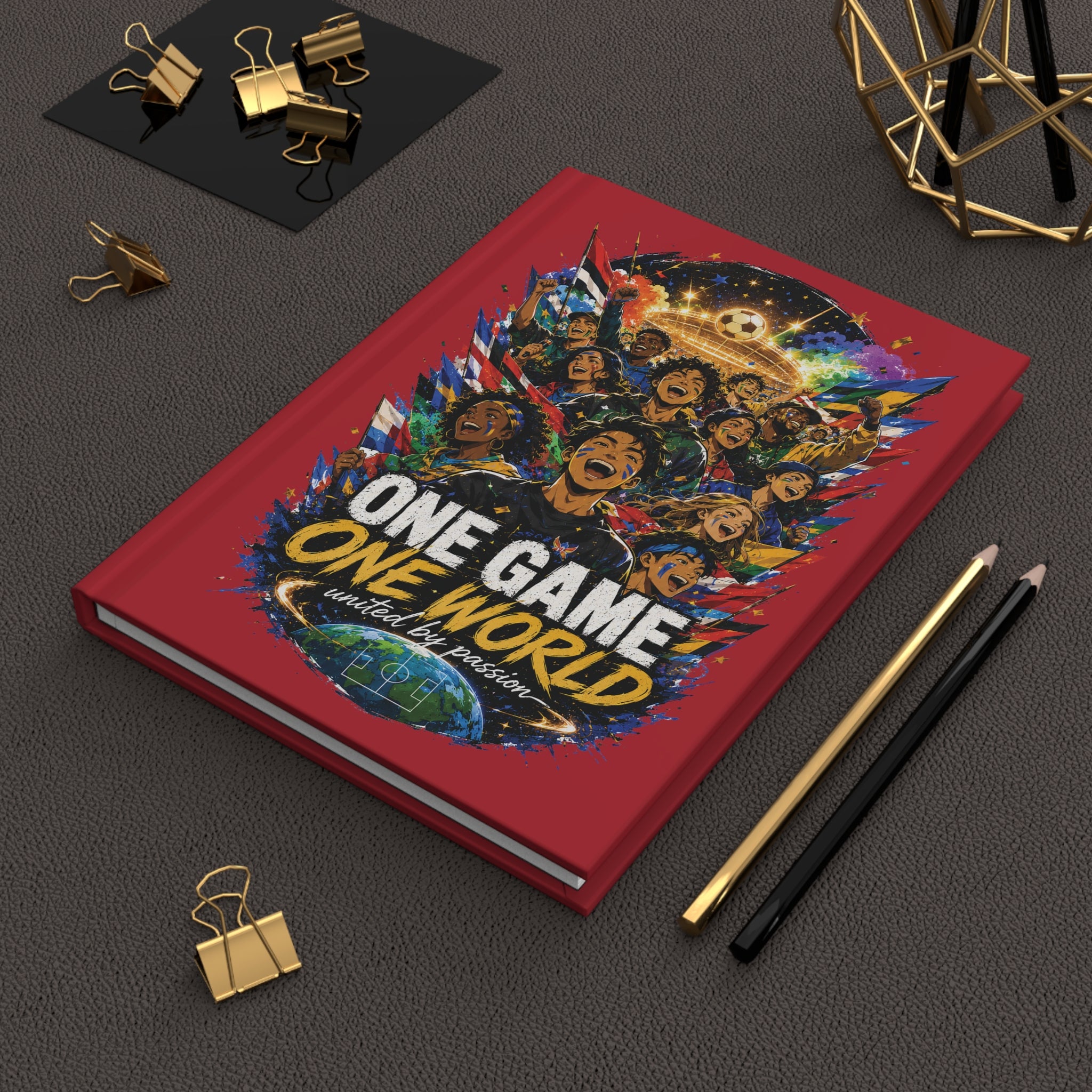 Hardcover Journal — "One Game One World" Soccer Keepsake (Custom Name & Number)
