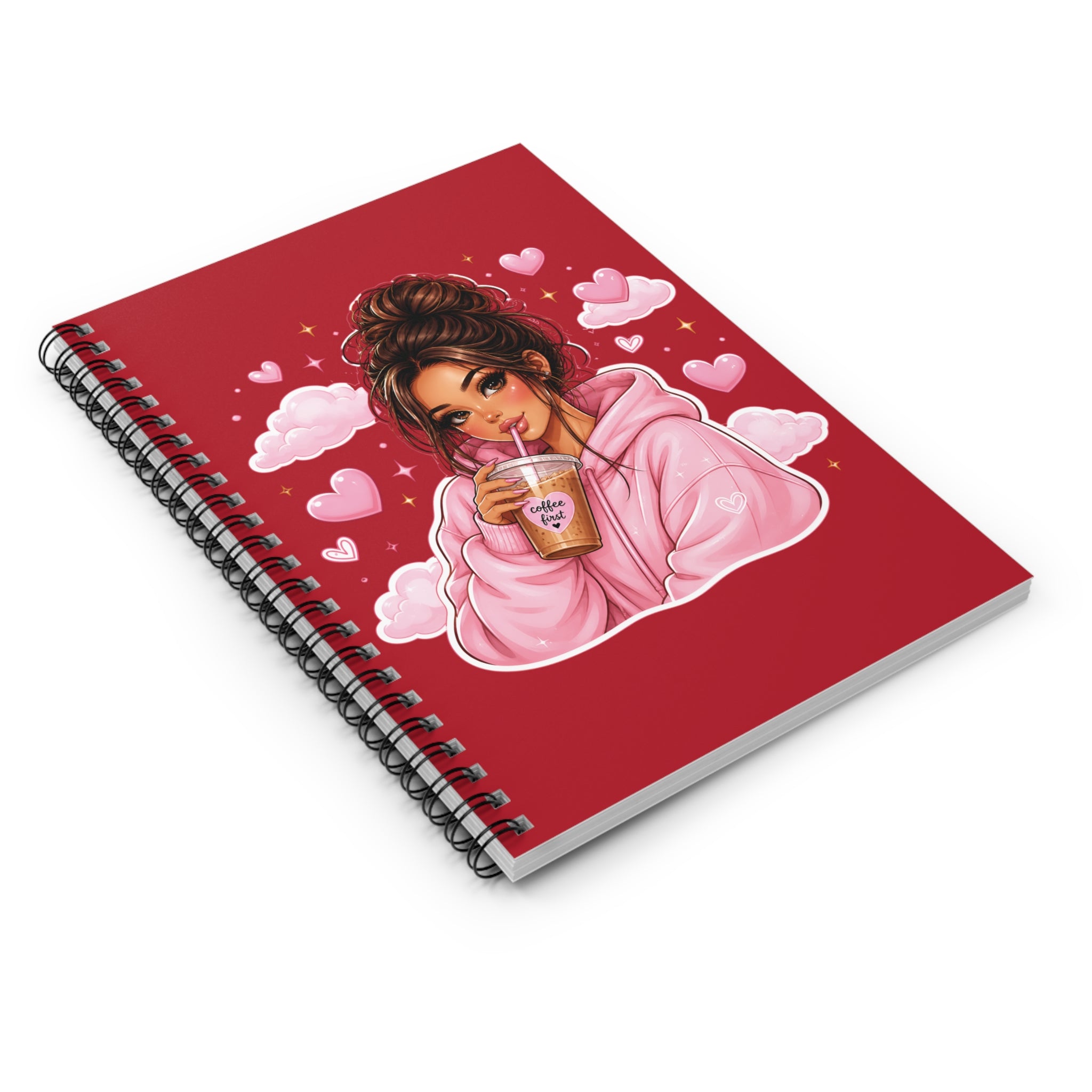 Notebook — Cozy Girl Drinking Boba Illustration (Ruled Spiral)