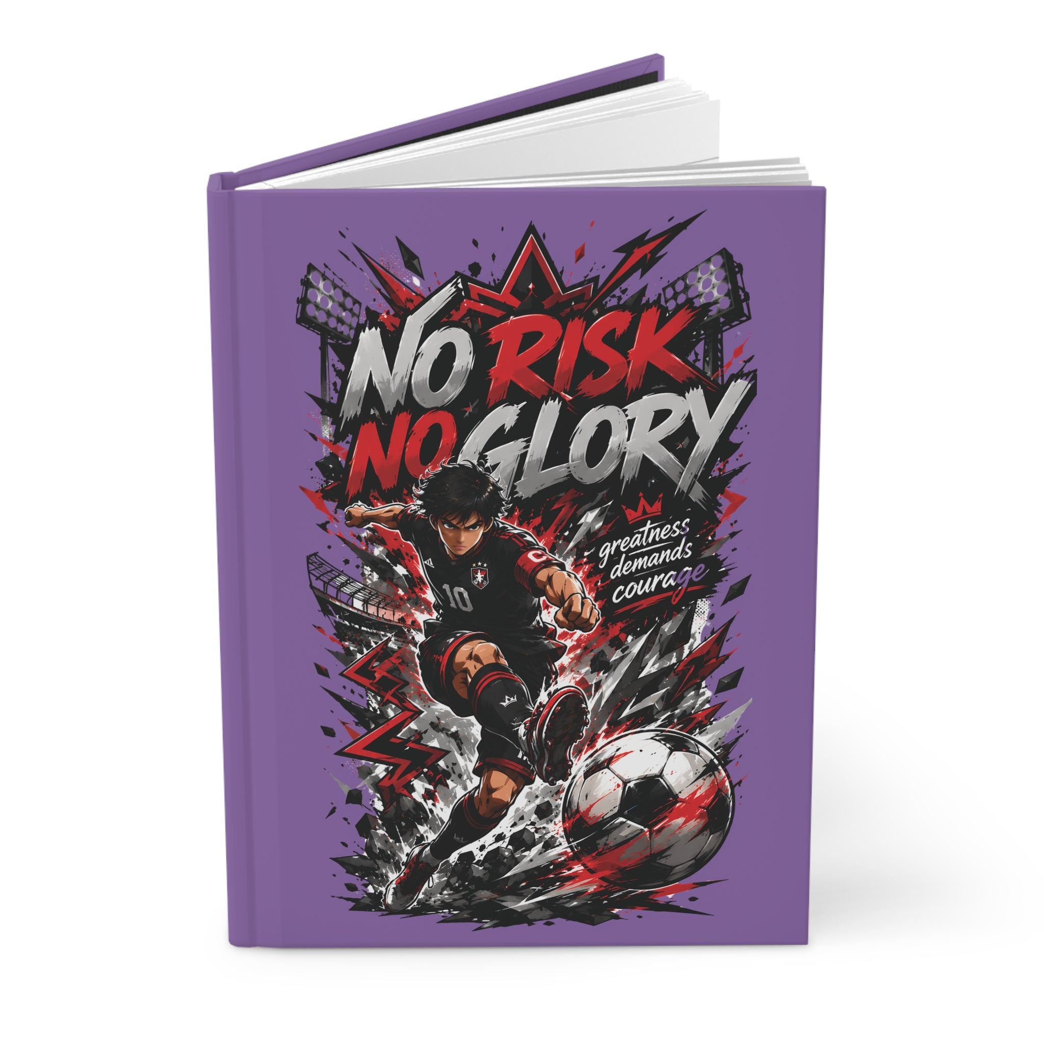 No Risk No Glory Soccer Hardcover Journal — Motivational Football Notebook for Players & Fans
