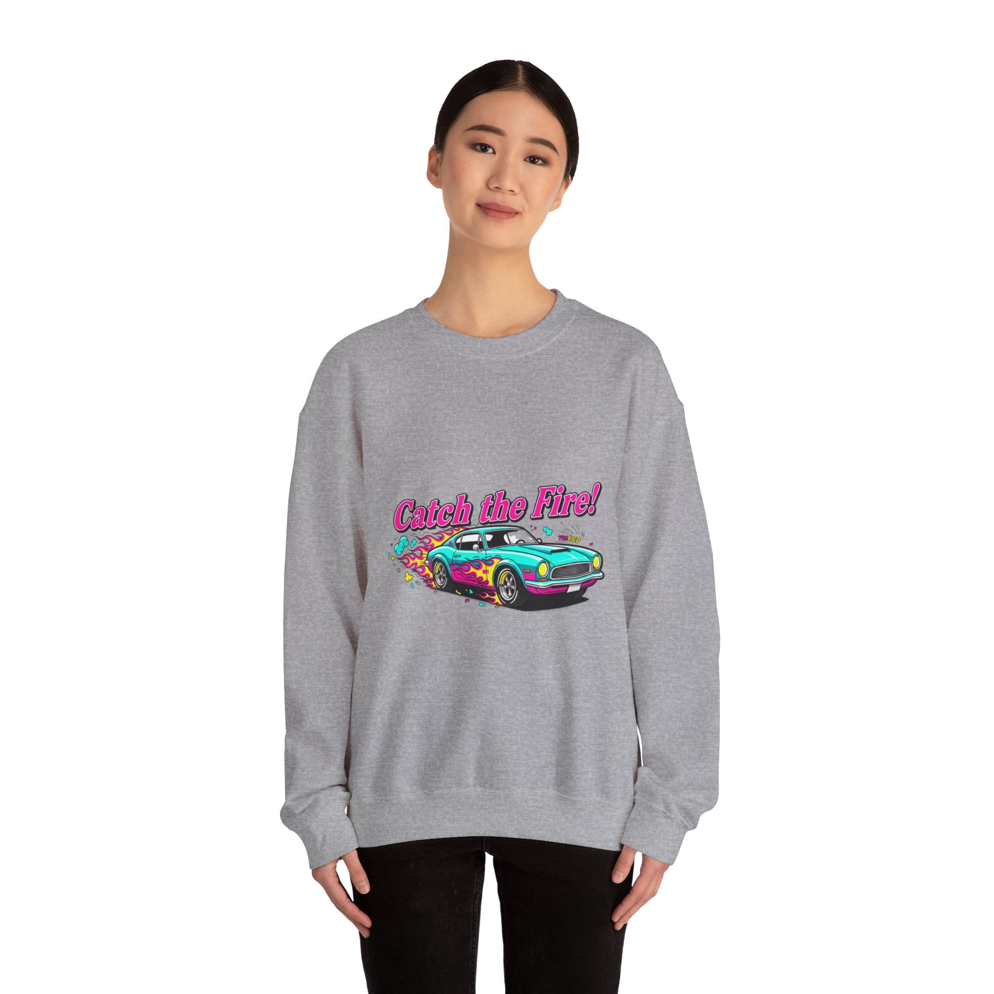 Cartoon Dragster Flames Sweatshirt | Vintage Car Illustration, Racing Flame