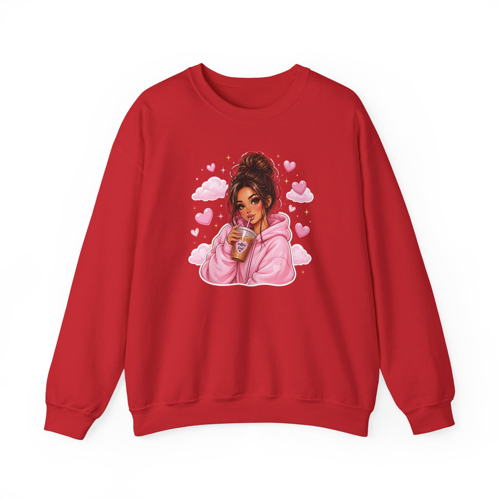 Cozy Pink Heart Girl Crewneck Sweatshirt