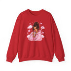 Cozy Pink Heart Girl Crewneck Sweatshirt