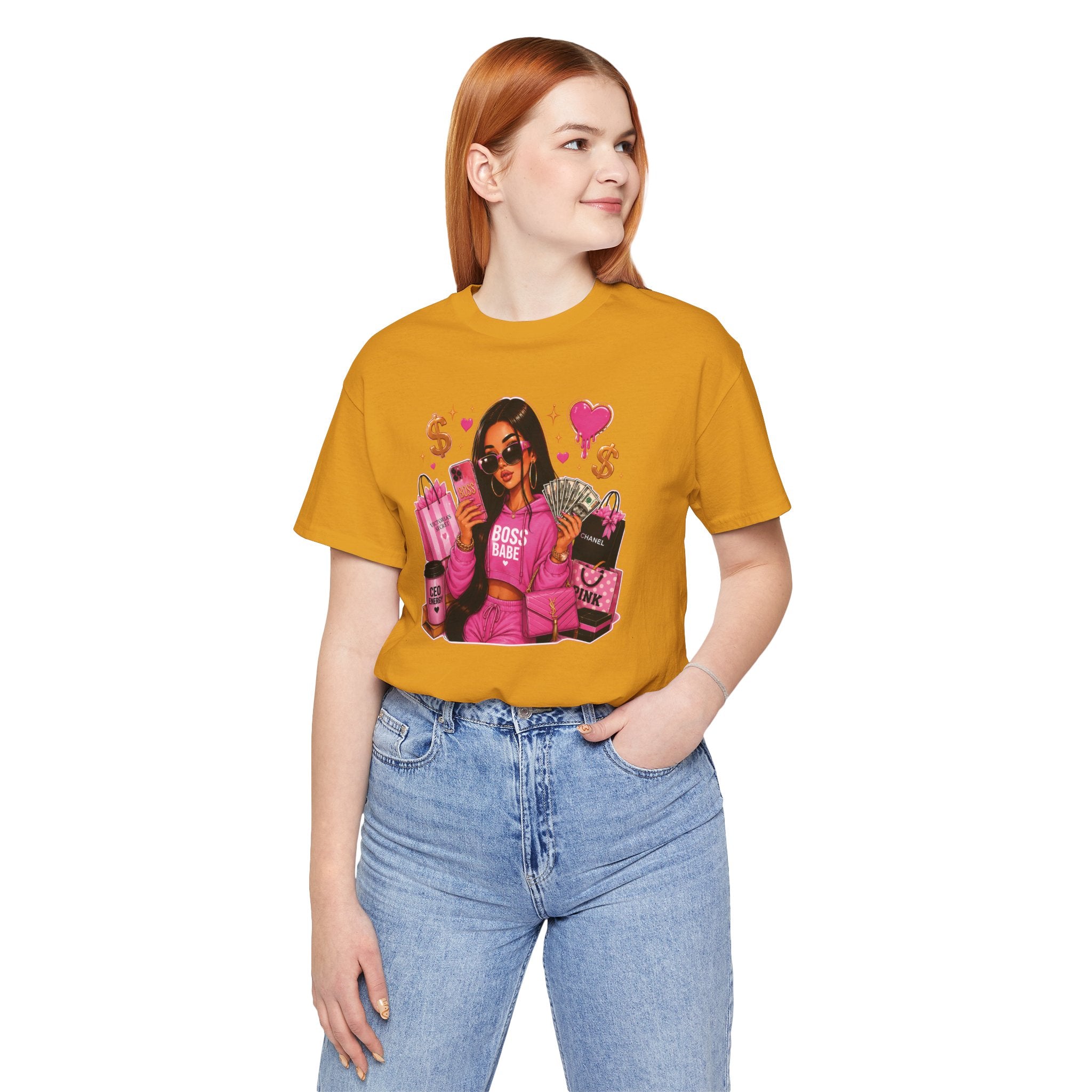 Boss Babe Pink Fashion Tee — Women’s Glam Money & Shopping Graphic Shirt