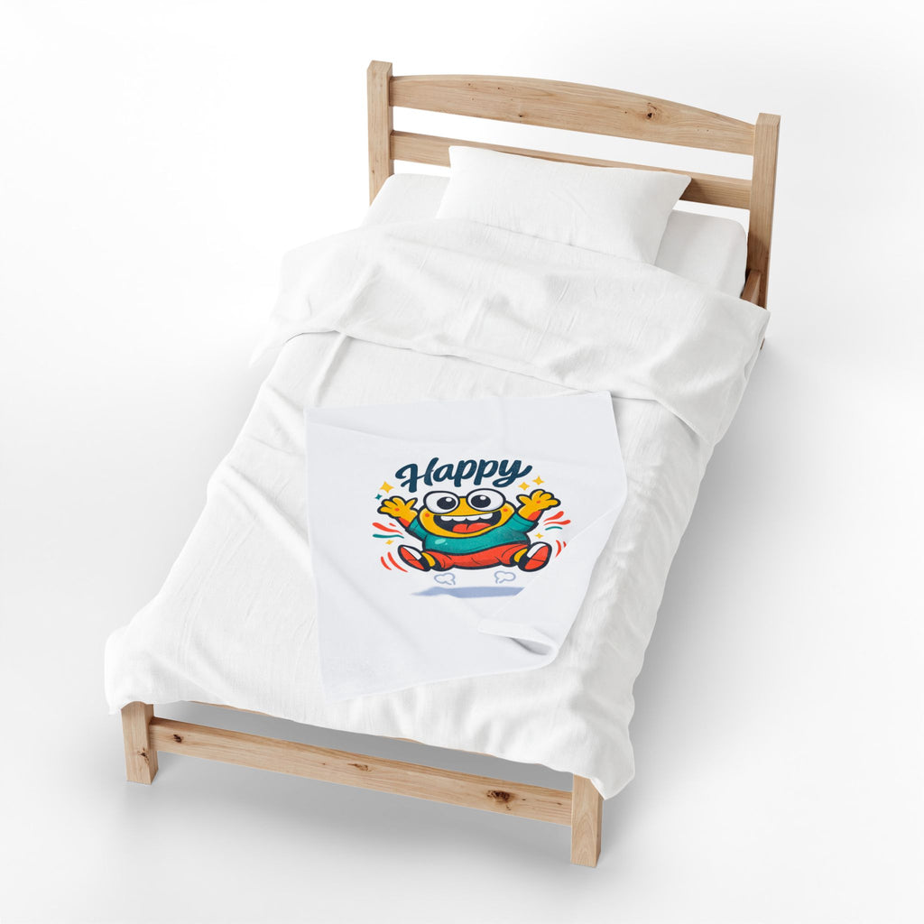 Happy Mood Face Velveteen Blanket - Cute Cartoon Throw