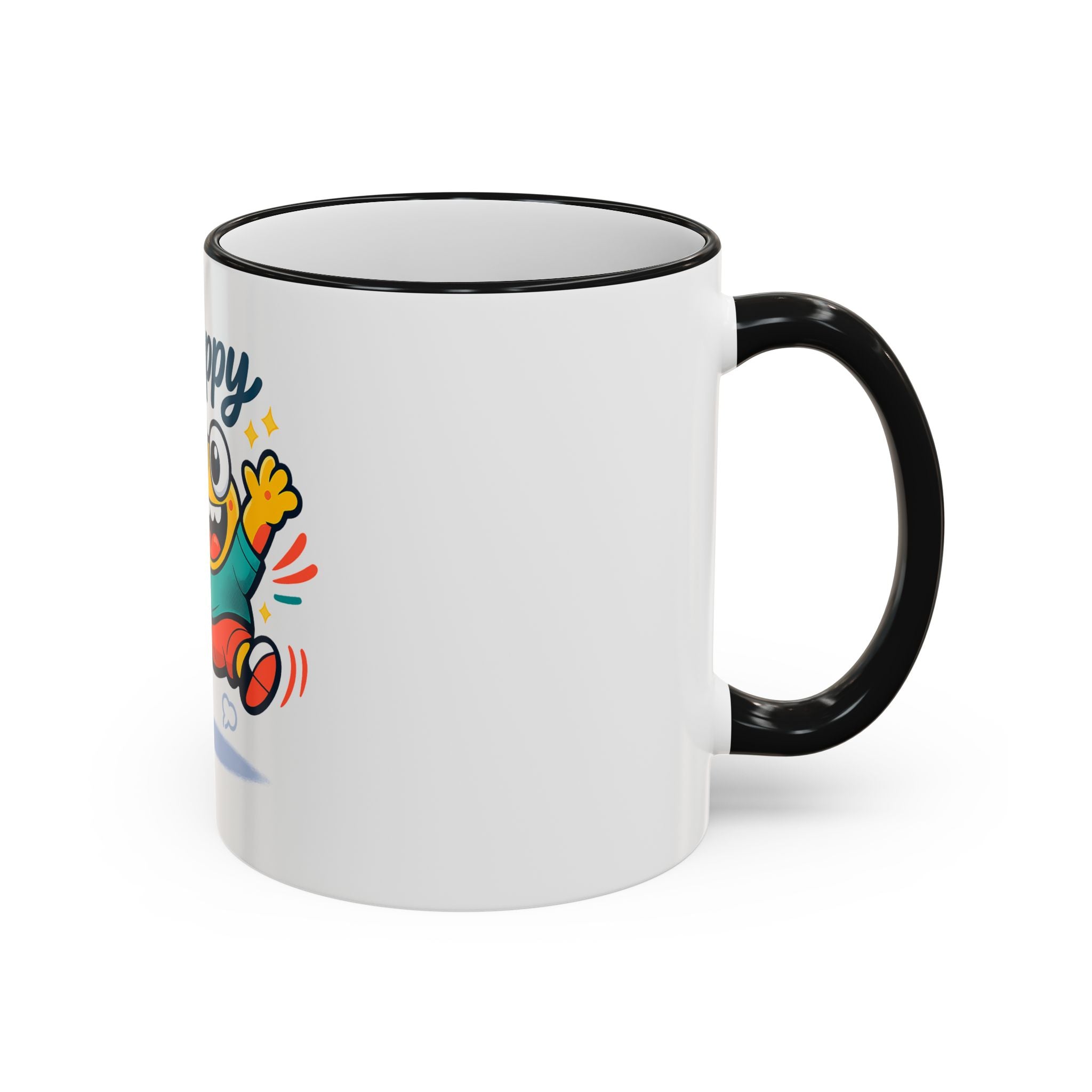 Happy Monster Accent Rim Mug – Cheerful Cute Cartoon Coffee Cup (11oz/15oz)