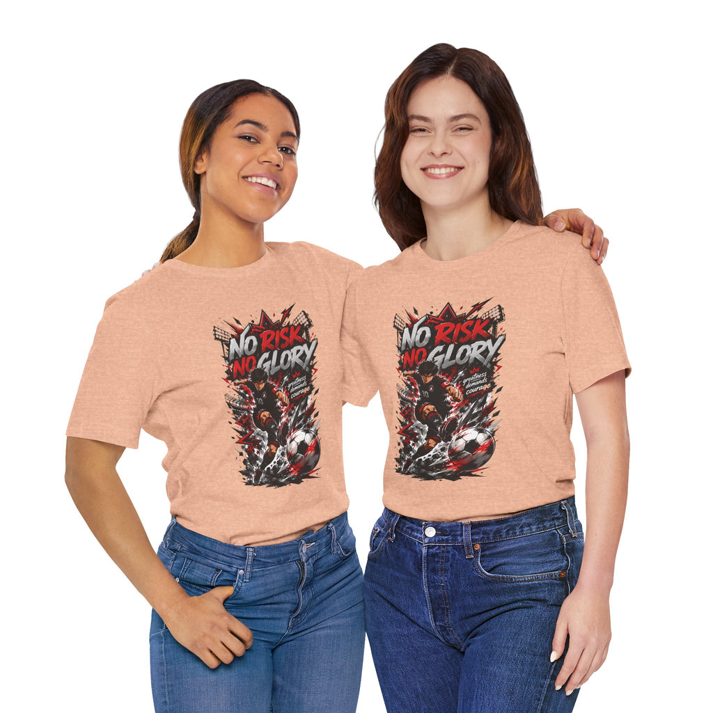 No Risk No Glory Soccer T-Shirt — Dynamic Football Player Graphic Tee