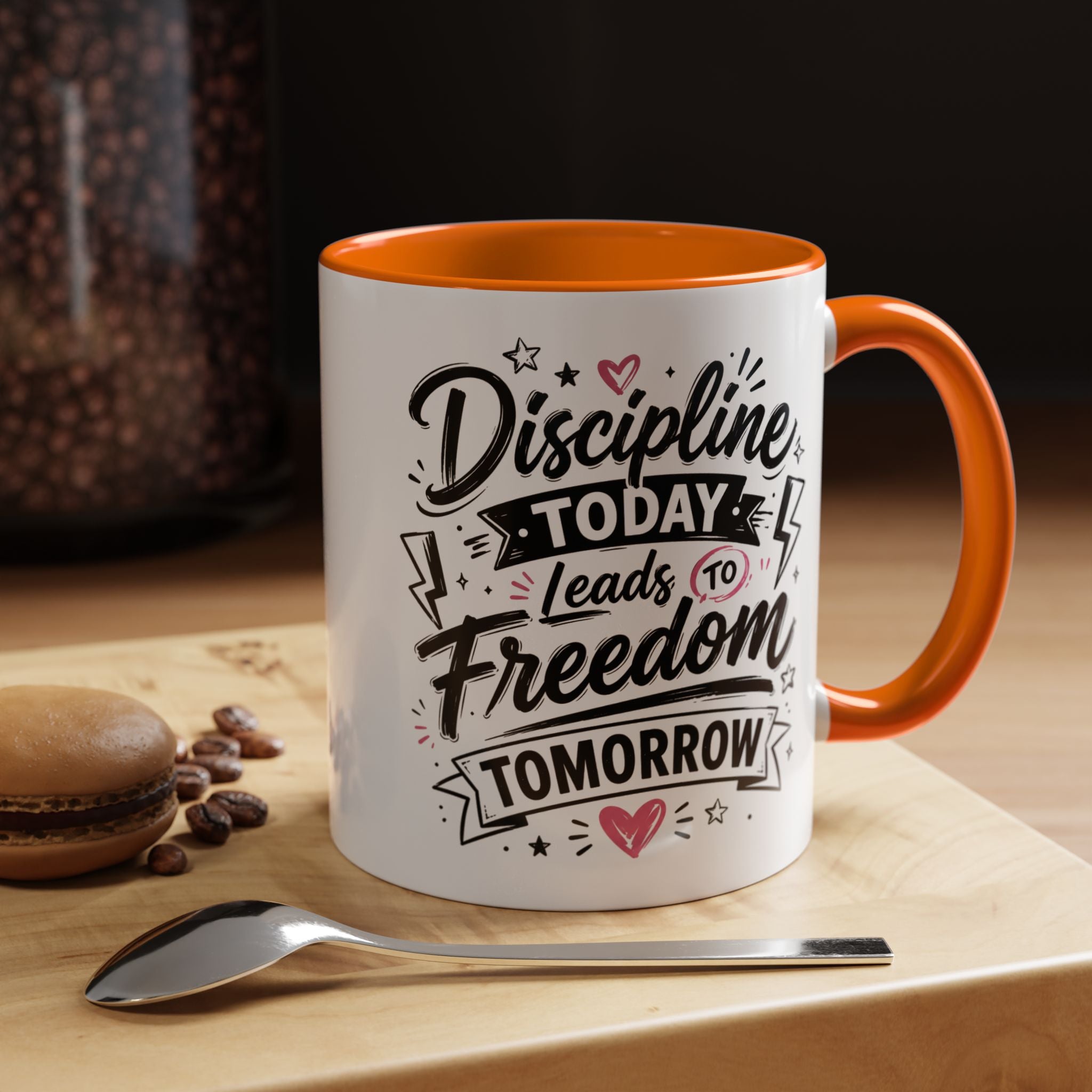 Discipline Today Leads to Freedom Tomorrow Accent Coffee Mug — Motivational Inspirational Quote